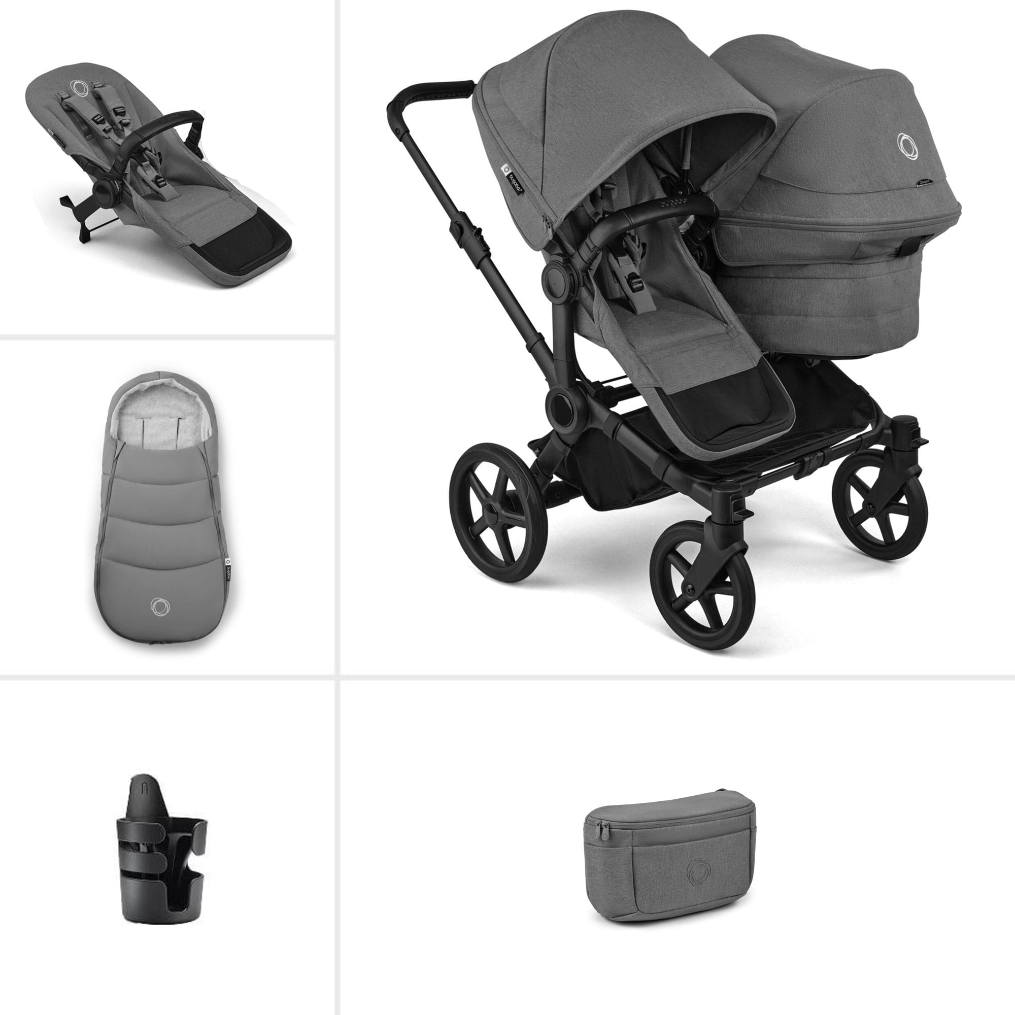 Bugaboo double buggies Bugaboo Donkey 6 Double Essential Bundle - Moon Grey 21667-MOO-GRY
