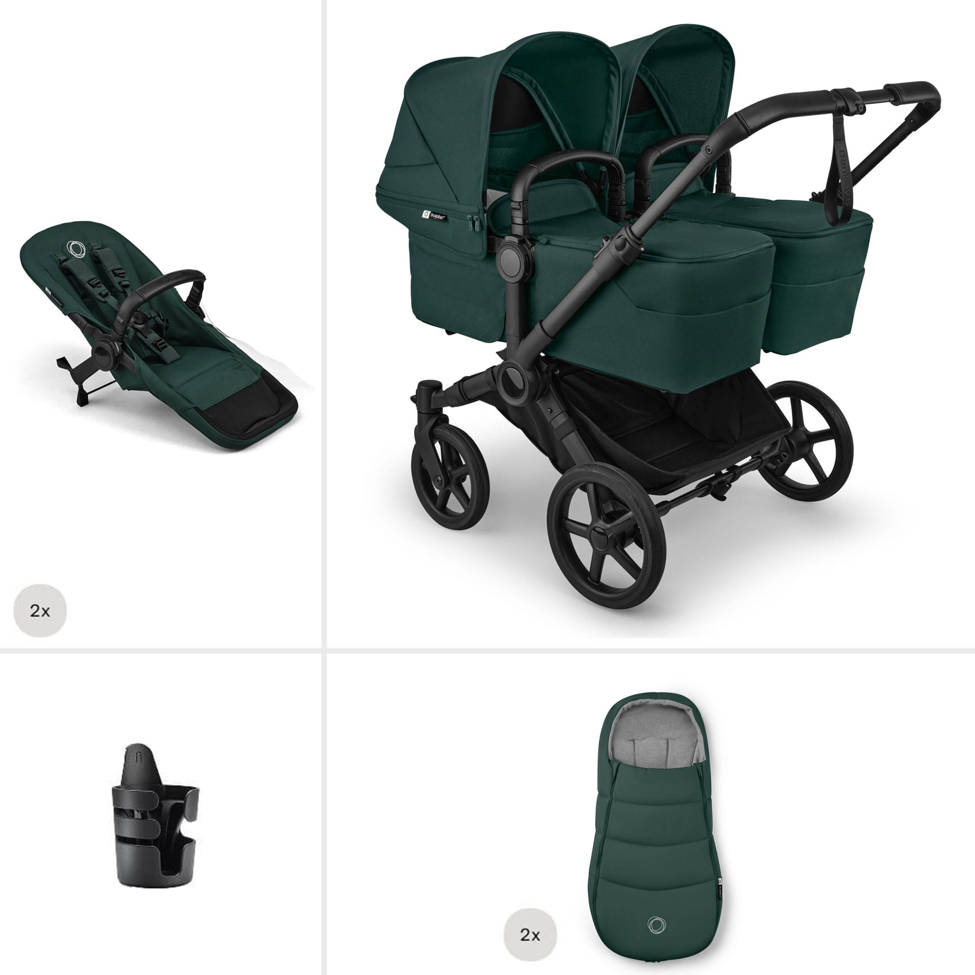 Bugaboo double buggies Bugaboo Donkey 6 Twin Essential Bundle - Fern Green 21681-FER-GRN