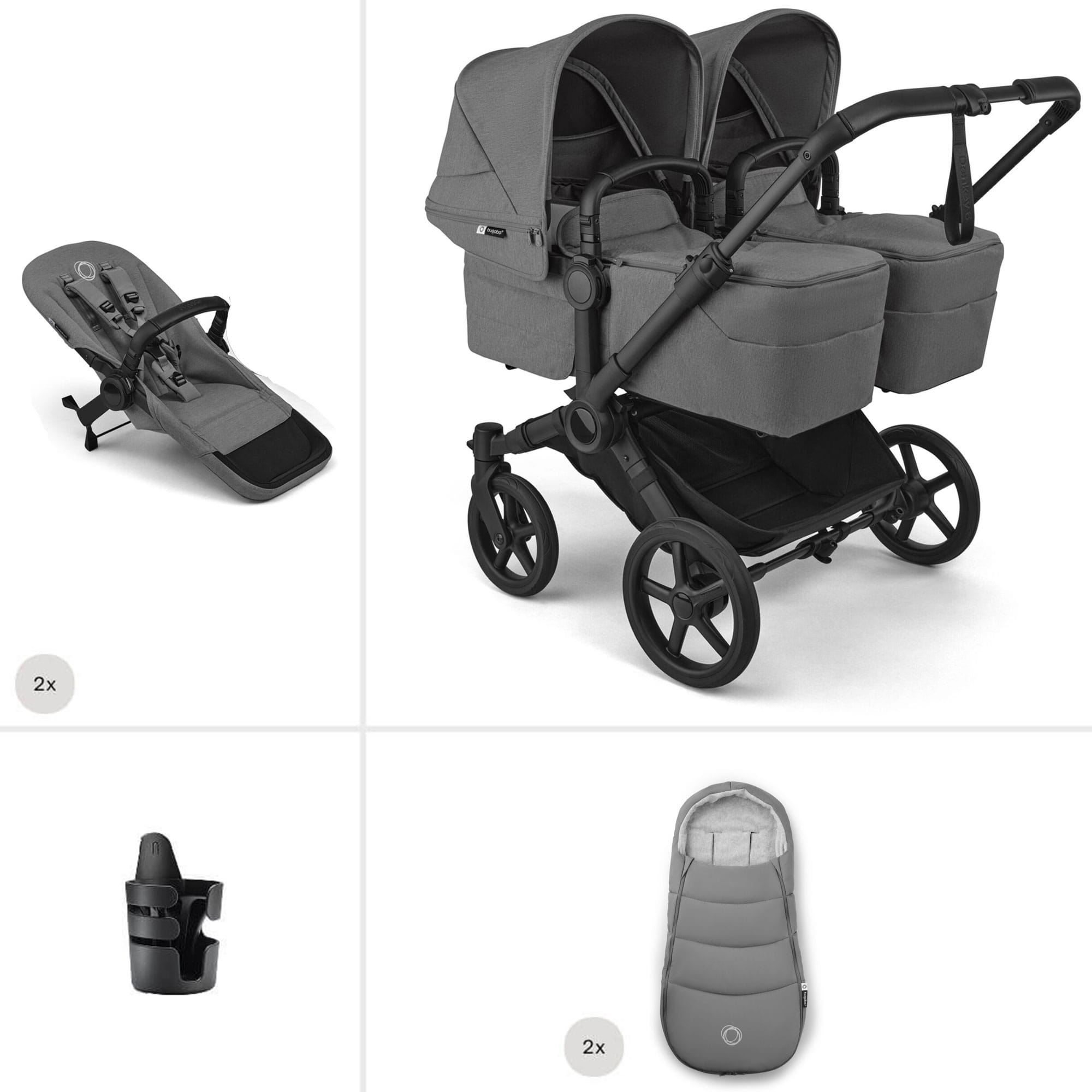 Bugaboo double buggies Bugaboo Donkey 6 Twin Essential Bundle - Moon Grey 21681-MOO-GRY