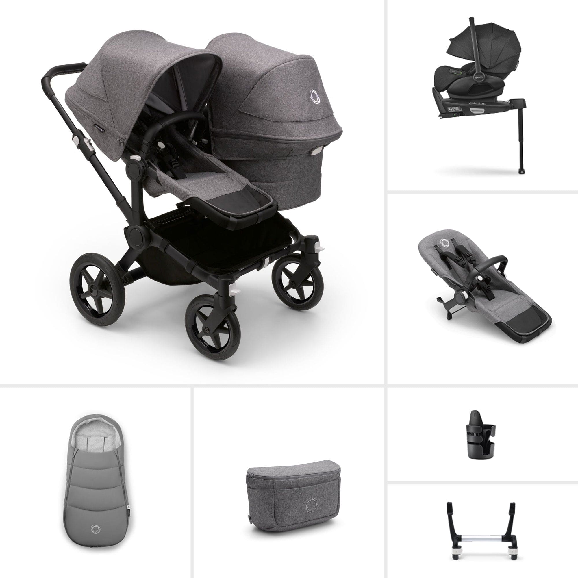 Bugaboo travel systems Bugaboo Donkey 5 Duo Ultimate Newborn Bundle - Grey Mélange 17672-GRY-MEL