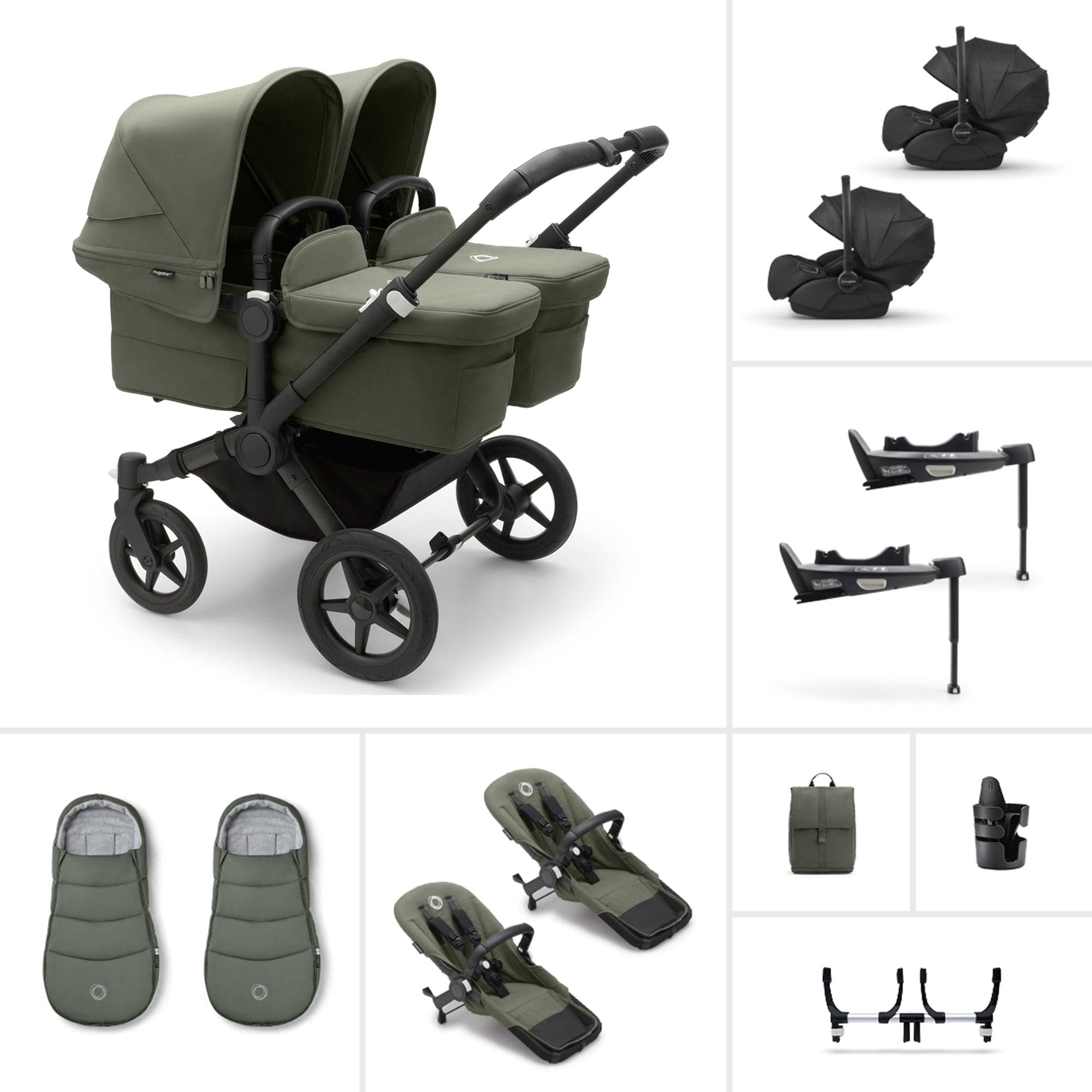 Bugaboo travel systems Bugaboo Donkey 5 Twin Ultimate Newborn Bundle - Forest Green 17680-FOR-GRN