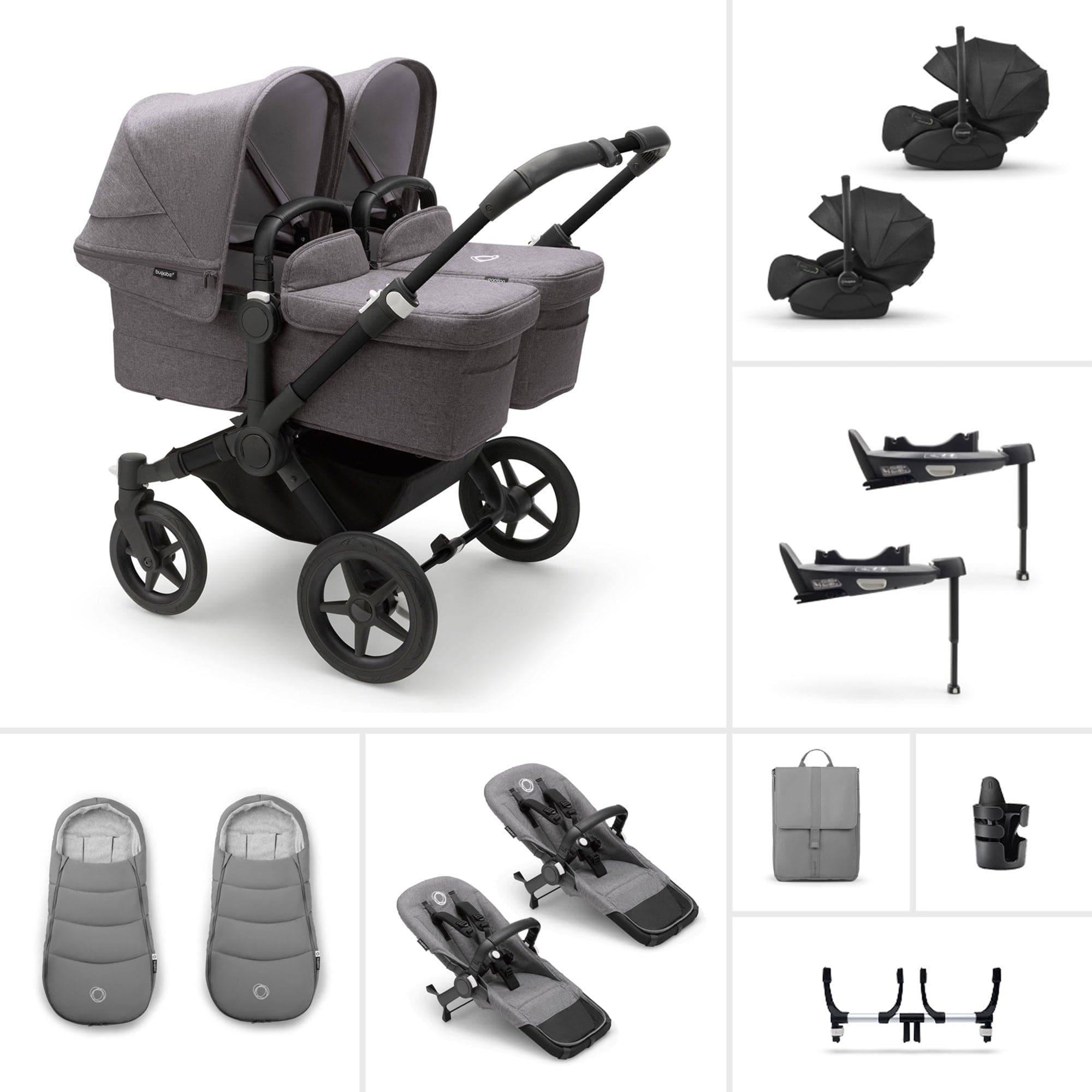 Bugaboo travel systems Bugaboo Donkey 5 Twin Ultimate Newborn Bundle - Grey Mélange 17680-GRY-MEL