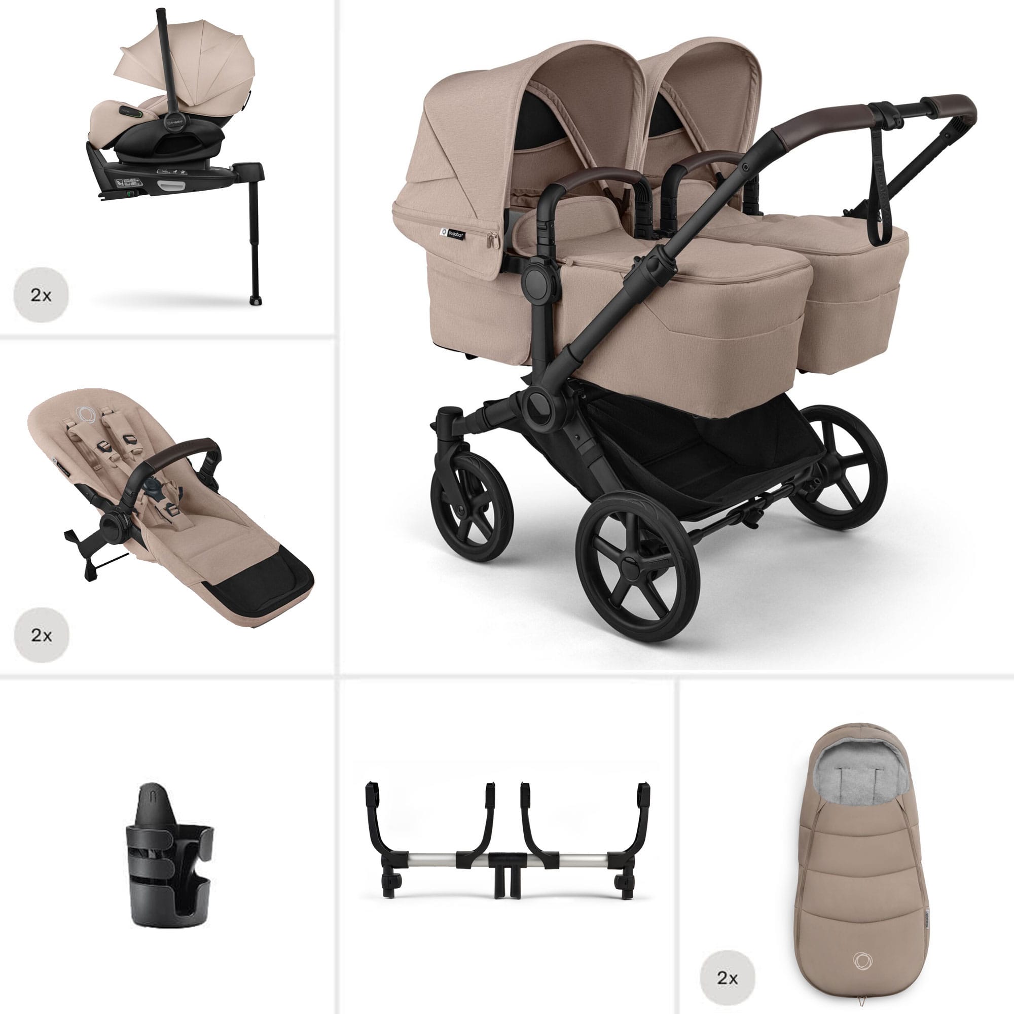 Bugaboo Travel Systems Bugaboo Donkey 6 Twin Ultimate Newborn Bundle - Desert Taupe 21687-DES-TPE