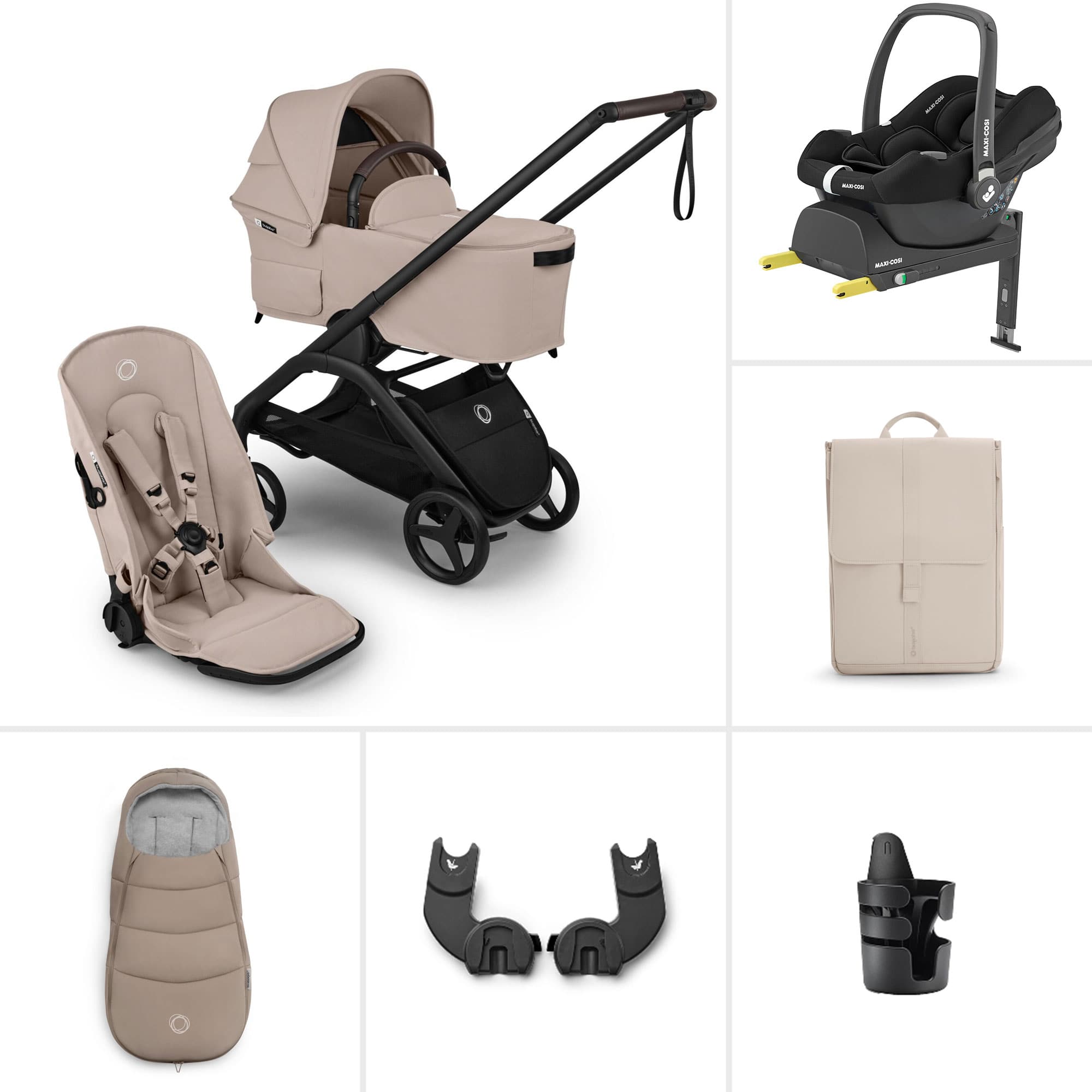 Bugaboo travel systems Bugaboo Dragonfly Plus Ultimate Maxi-Cosi Travel System - Desert Taupe BUG-DFLY-PLUS-TPE-1