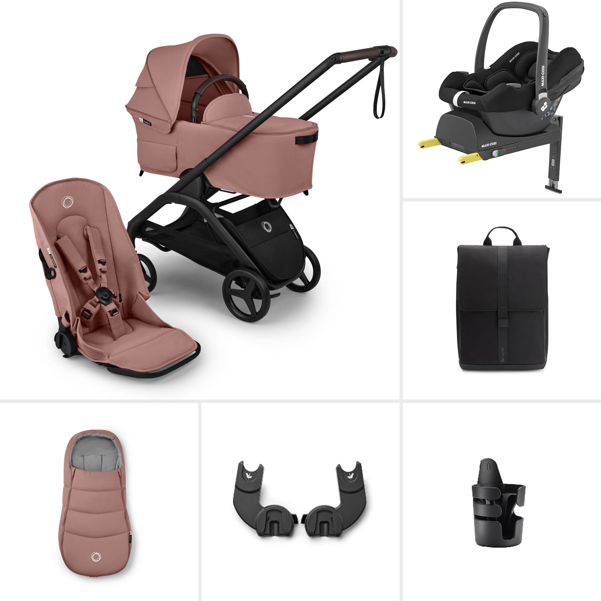 Bugaboo travel systems Bugaboo Dragonfly Plus Ultimate Maxi-Cosi Travel System - Dusty Pink BUG-DFLY-PLUS-PNK-1