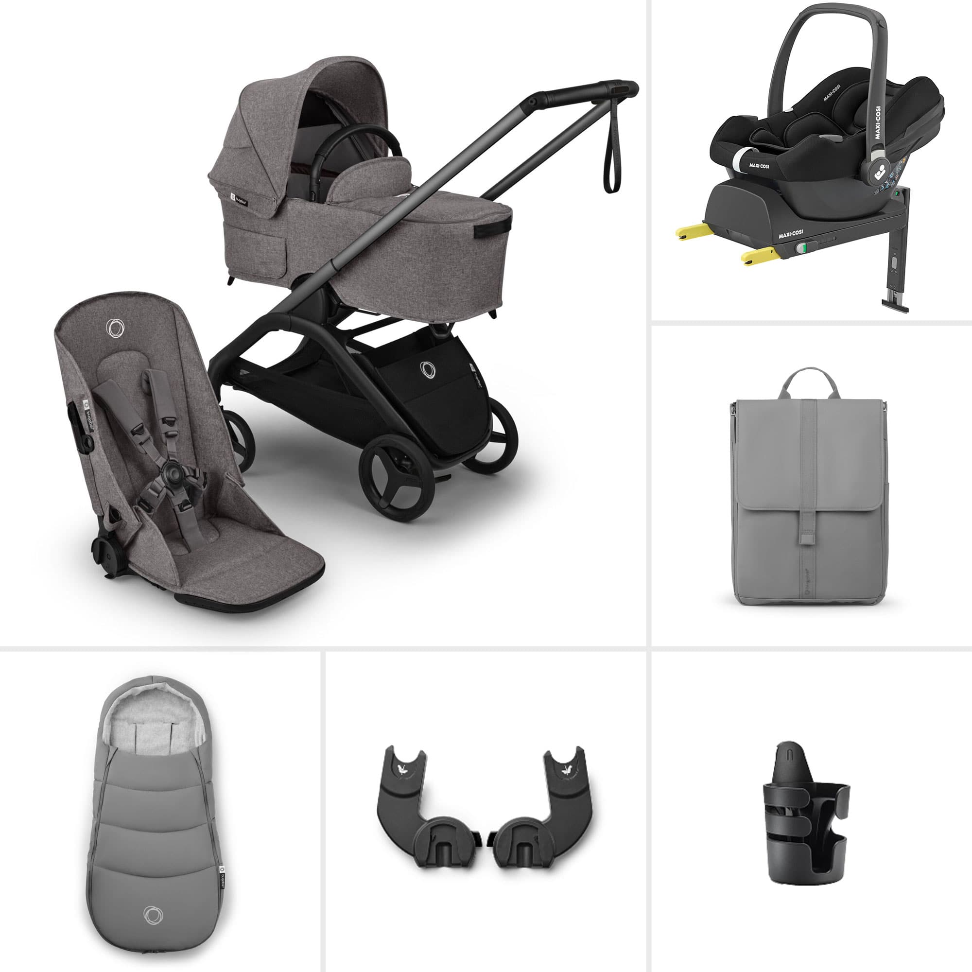 Bugaboo travel systems Bugaboo Dragonfly Plus Ultimate Maxi-Cosi Travel System - Grey Melange BUG-DFLY-PLUS-GRY-1