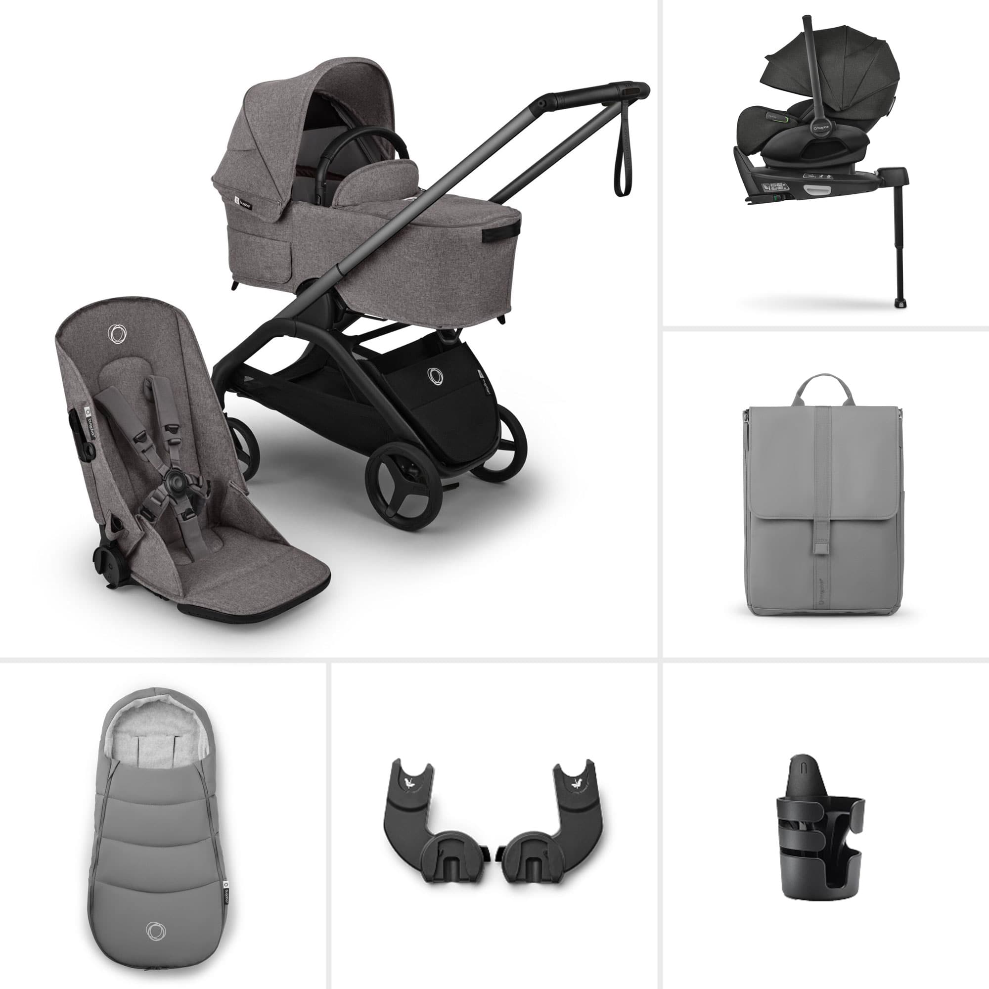 Bugaboo travel systems Bugaboo Dragonfly Plus Ultimate Newborn Bundle - Grey Melange BUG-DFLY-PLUS-ULT-4