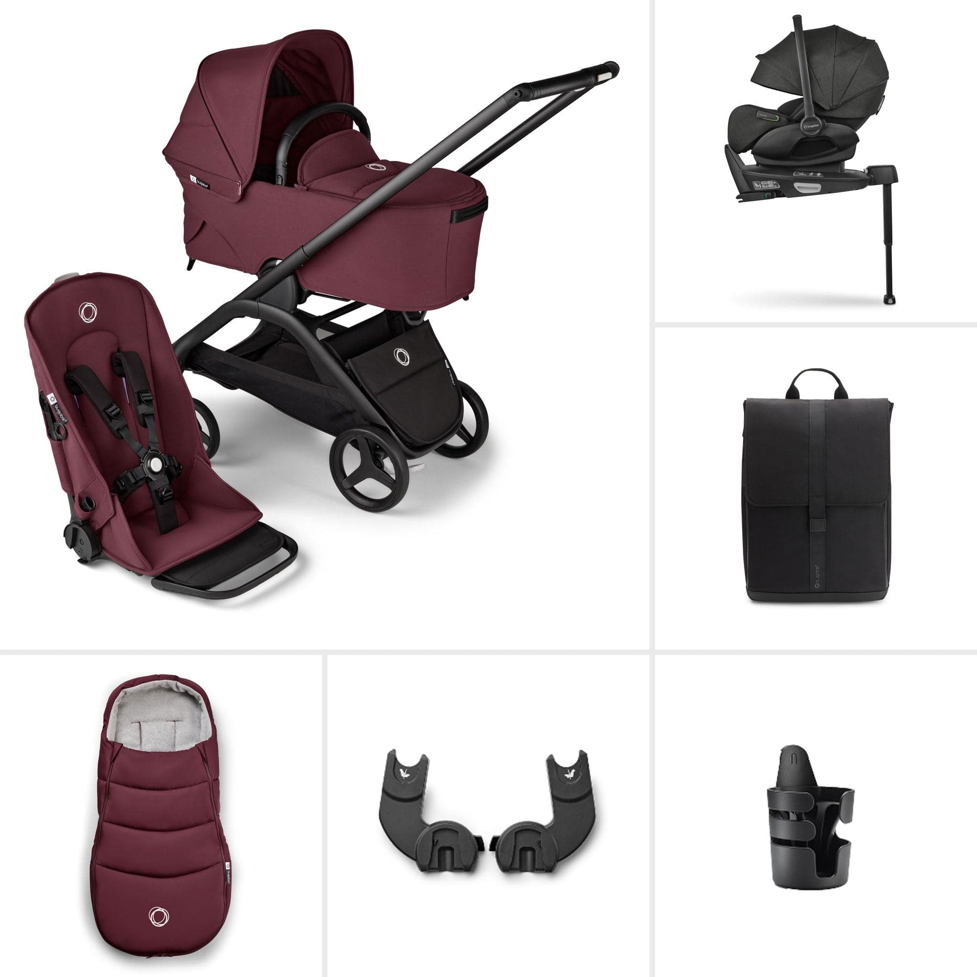 Bugaboo travel systems Bugaboo Dragonfly Ultimate Bundle - Black/Dark Cherry 18323-BLK-DAR-CHE