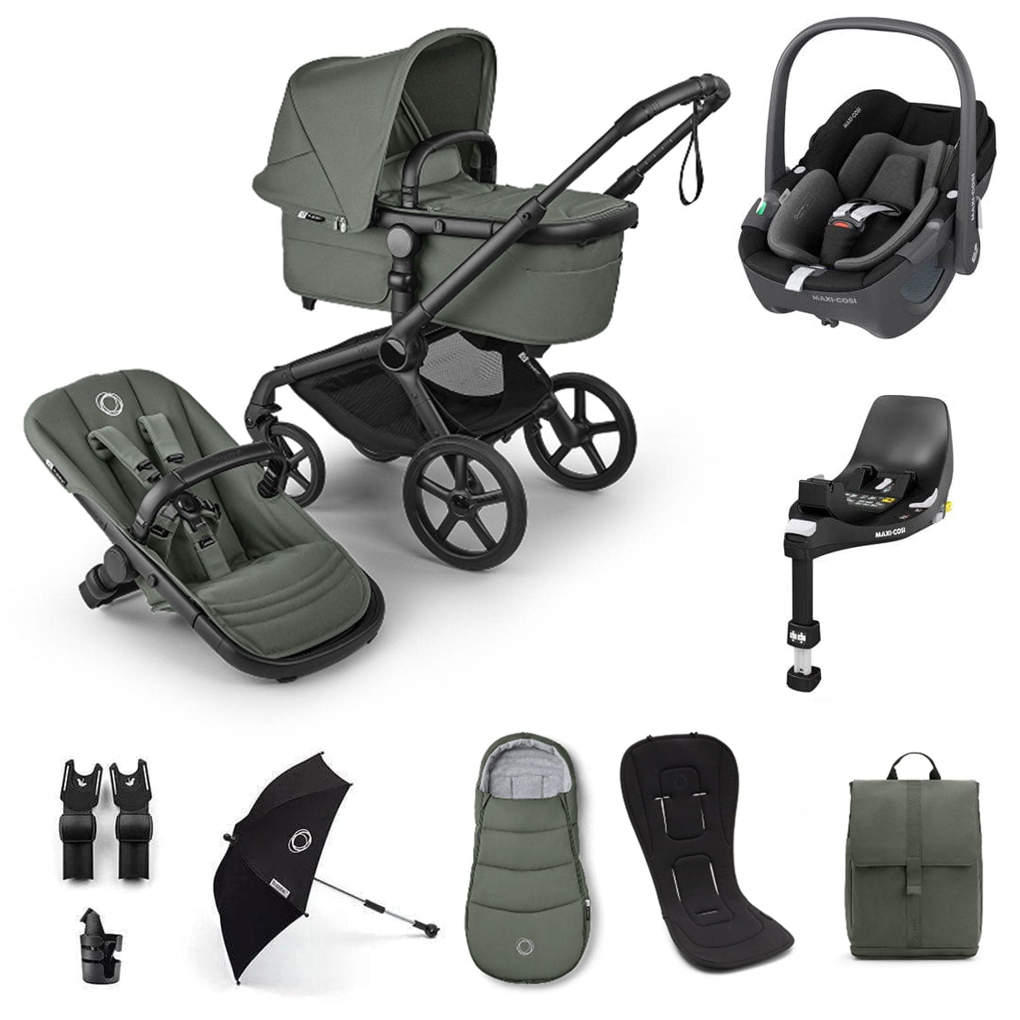 Bugaboo travel systems Bugaboo Fox 5 Renew Ultimate Maxi-Cosi Bundle - Forest Green 20510-ULT-PEB-GRN