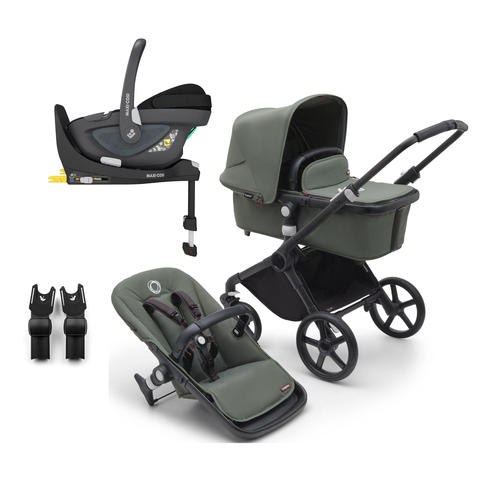 Bugaboo travel systems Bugaboo Fox Cub Maxi-Cosi Travel System - Black/Forest Green 19974-FXCB-PEB