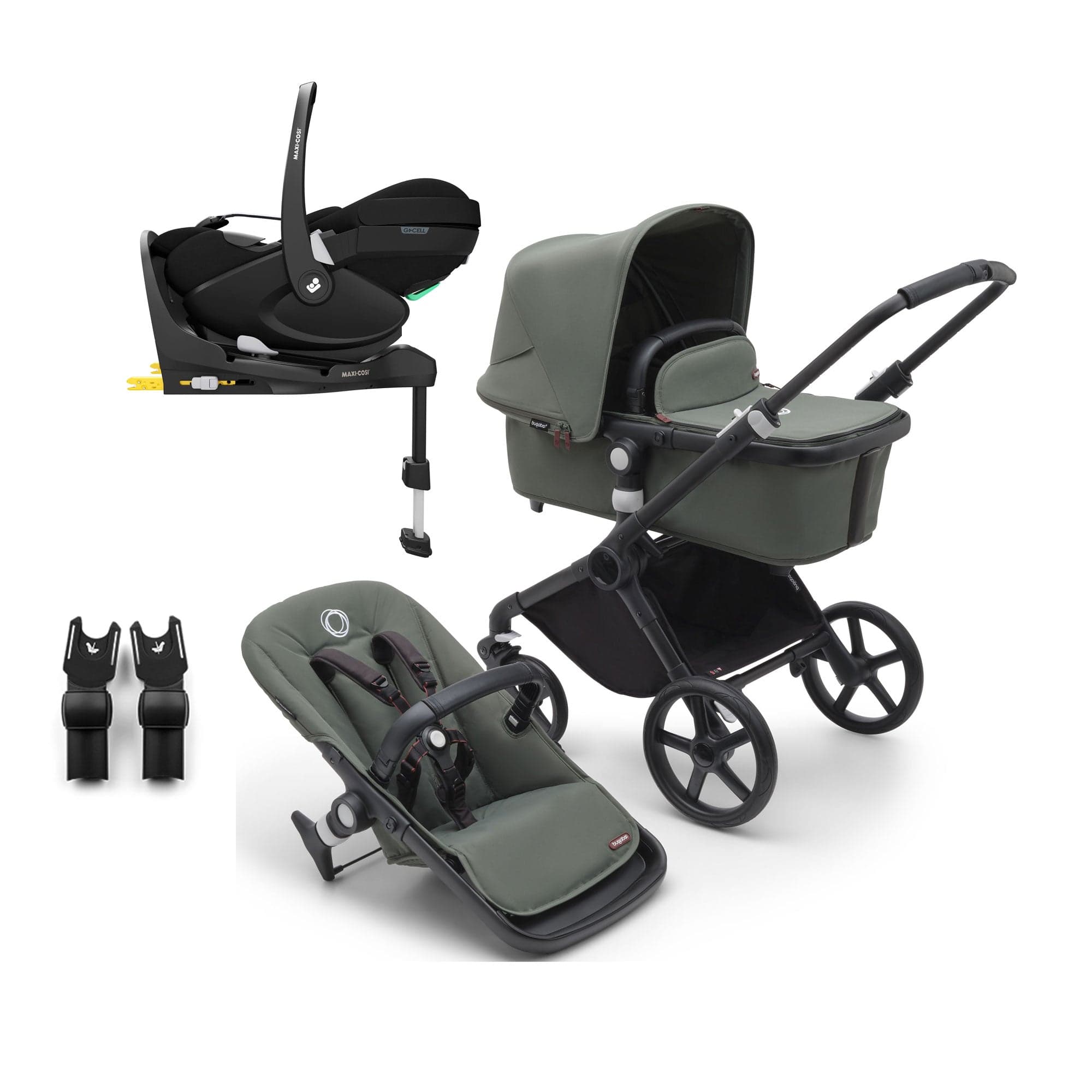 Bugaboo travel systems Bugaboo Fox Cub Maxi-Cosi Travel System - Black/Forest Green 19974-FXCB-PV2