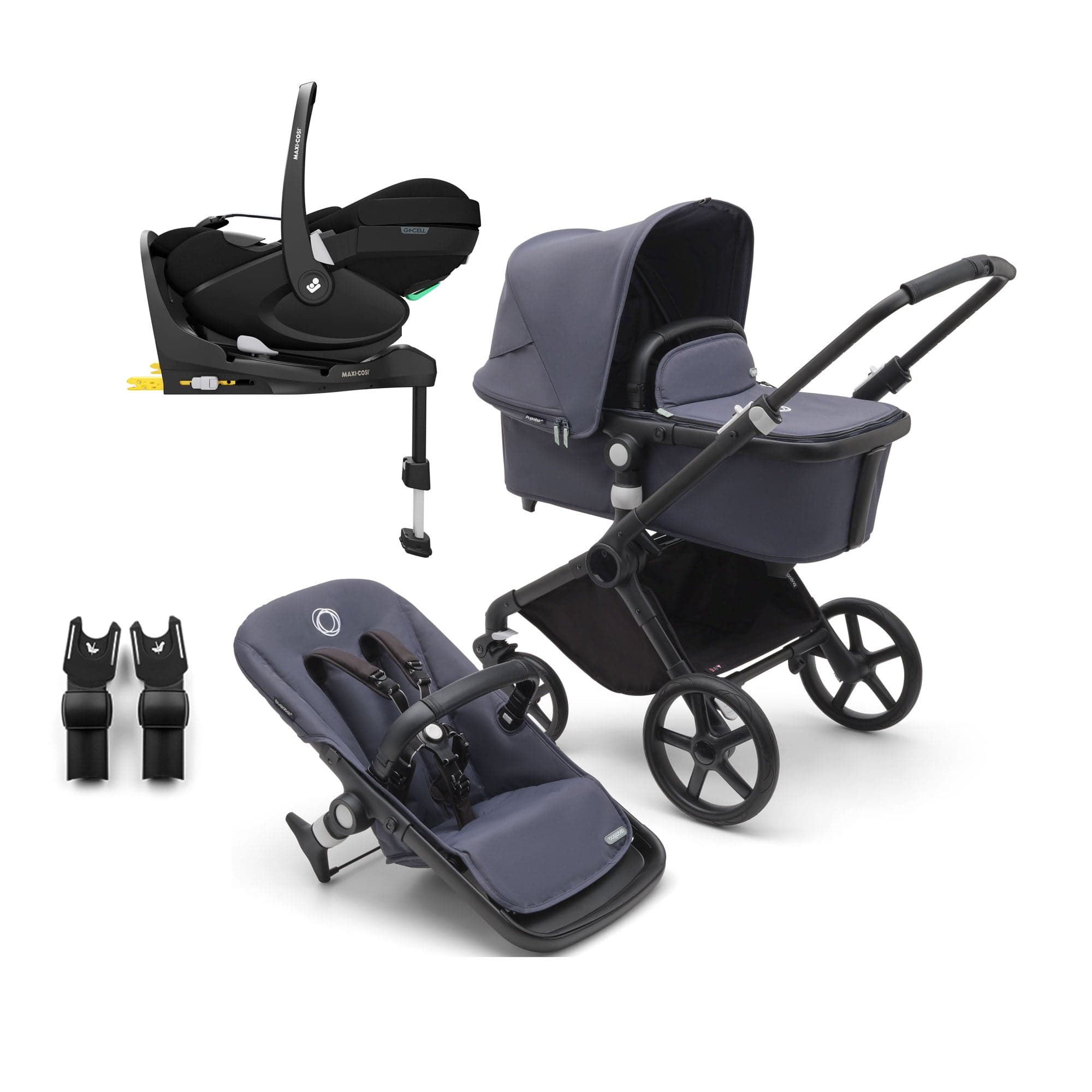 Bugaboo travel systems Bugaboo Fox Cub Maxi-Cosi Travel System - Black/Stormy Blue 19977-FXCB-PV2
