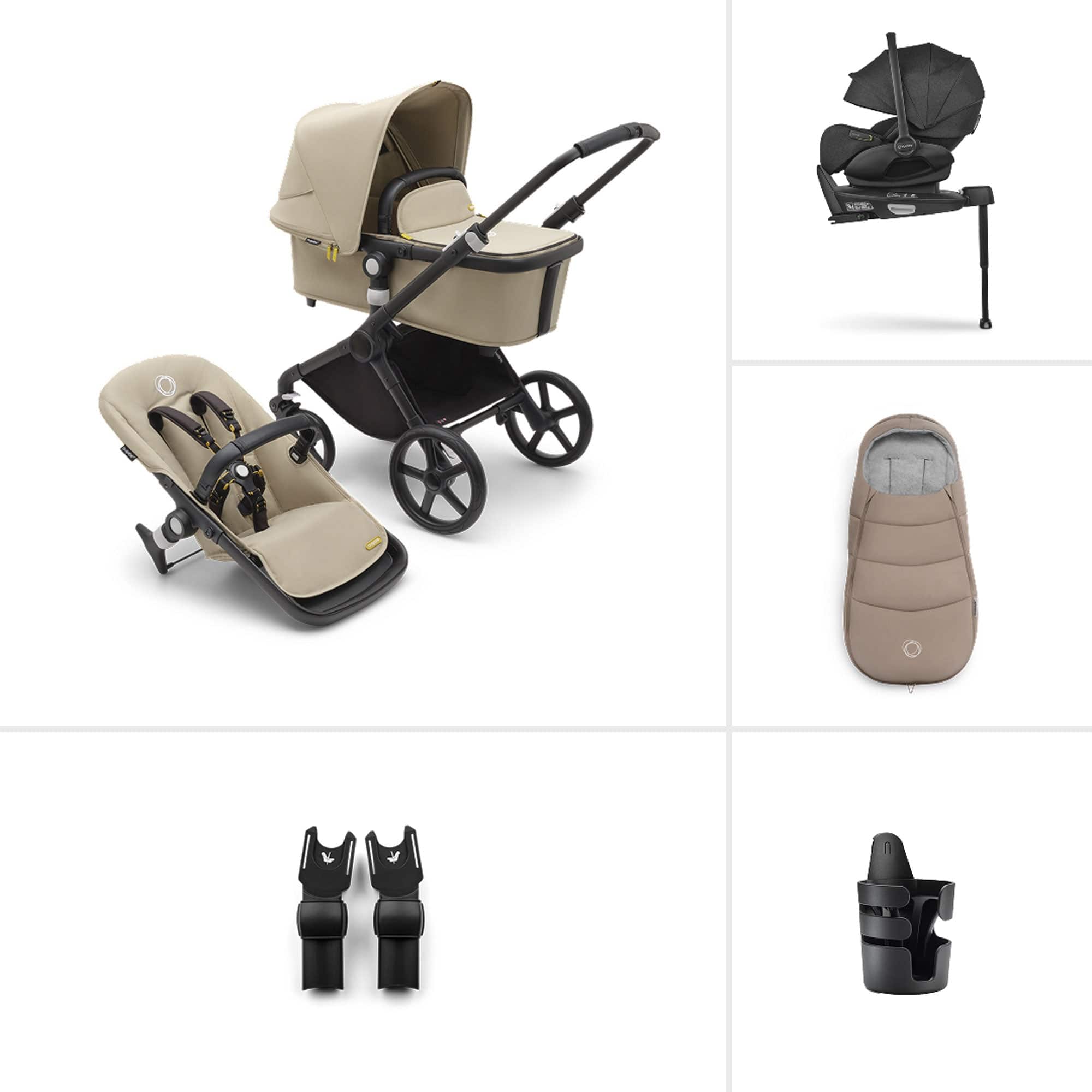 Bugaboo travel systems Bugaboo Fox Cub Ultimate Newborn Bundle - Black/Desert Beige 20355-FXCB-ULT-1