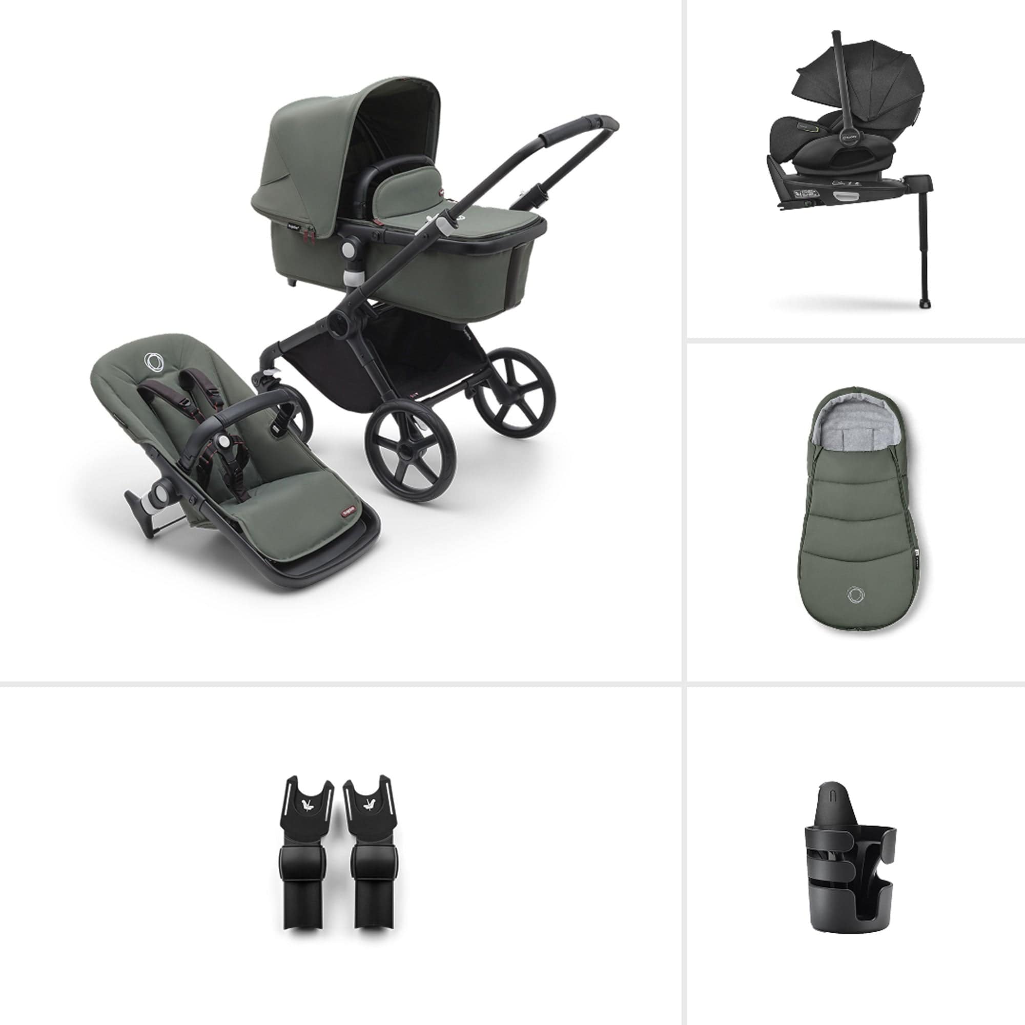 Bugaboo travel systems Bugaboo Fox Cub Ultimate Newborn Bundle - Black/Forest Green 20355-FXCB-ULT-3