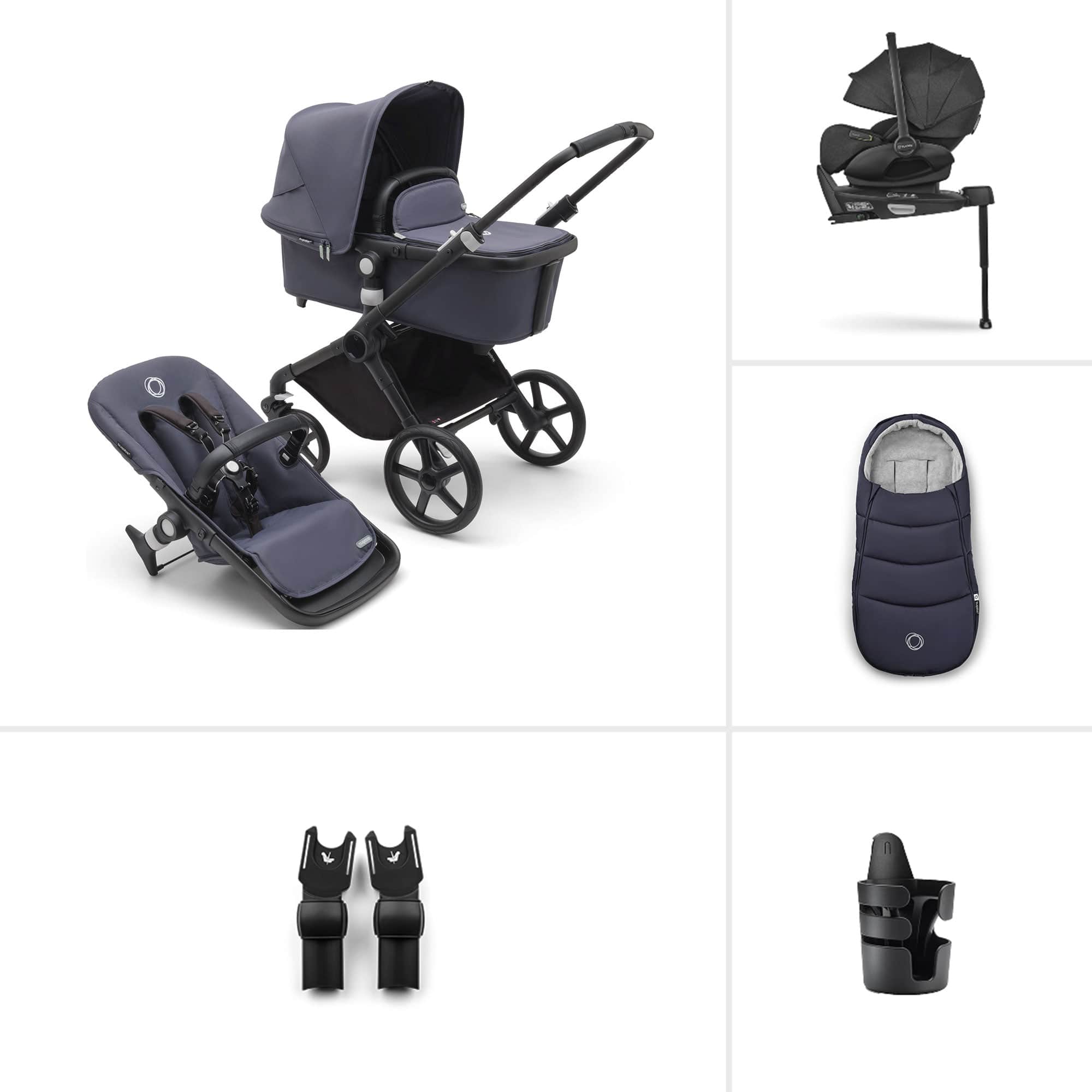 Bugaboo travel systems Bugaboo Fox Cub Ultimate Newborn Bundle - Black/Stormy Blue 20355-FXCB-ULT-4