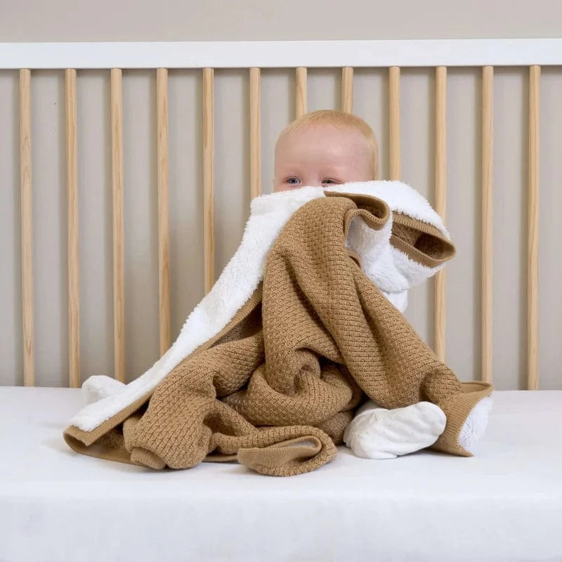 Clair De Lune cot blankets Clair De Lune Organic Sherpa Knit Blanket - Biscuit CL6635BT