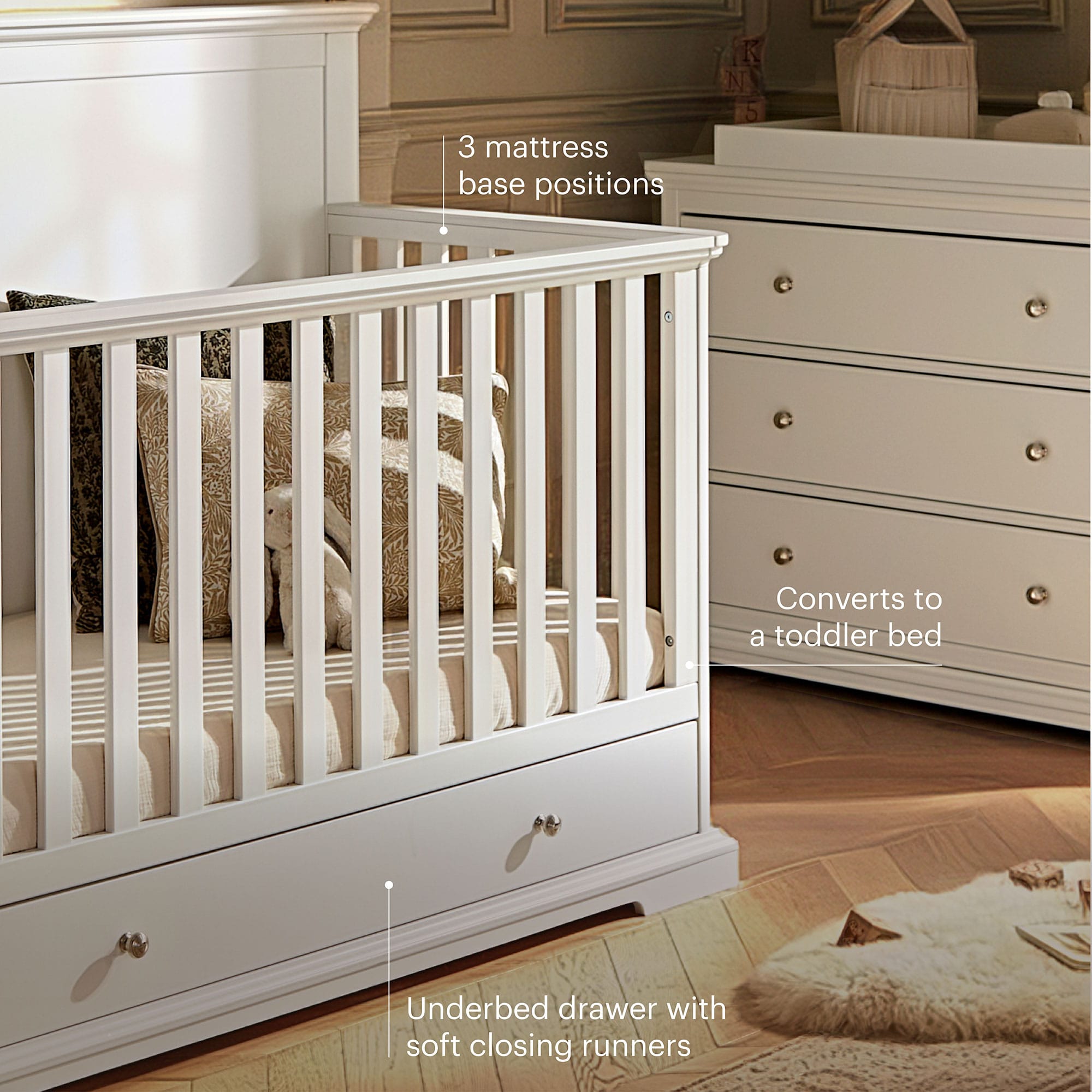 CuddleCo cribs Cuddleco Beaumont Grande Cotbed - White