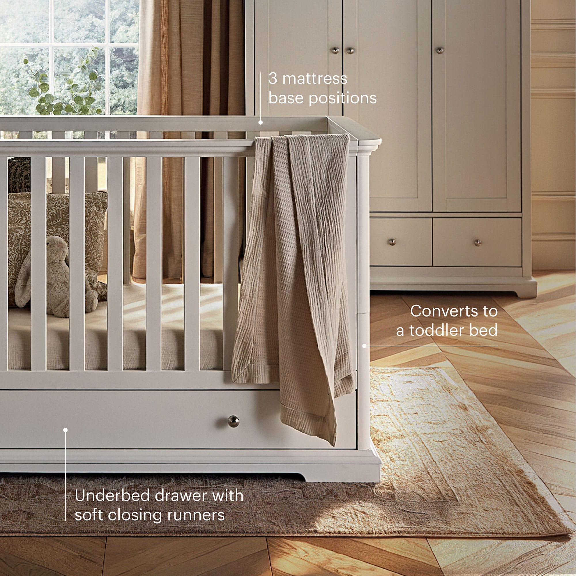 CuddleCo nursery room sets Cuddleco Beaumont 2 Piece Nursery Furniture Set with Low Cotbed - White
