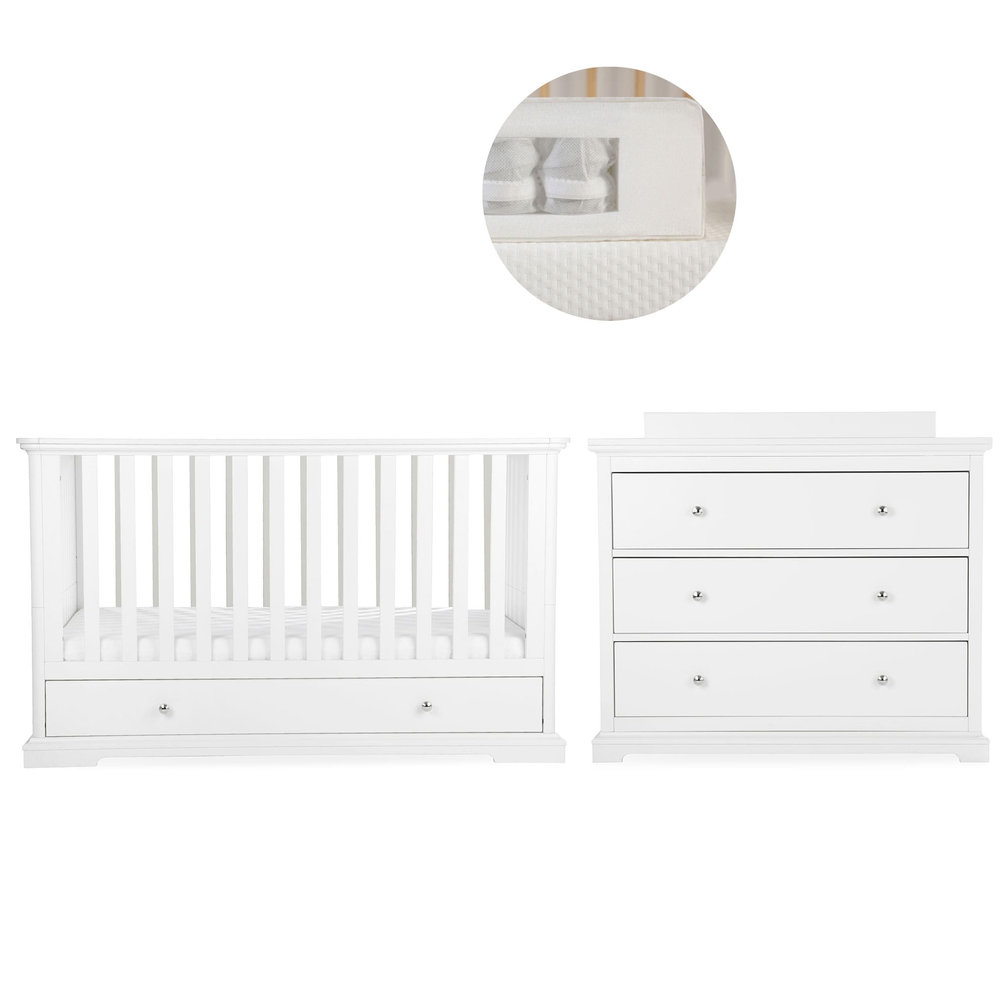 CuddleCo nursery room sets Cuddleco Beaumont 2 Piece Nursery Furniture Set with Low Cotbed - White FRN/CUD/155173/PS