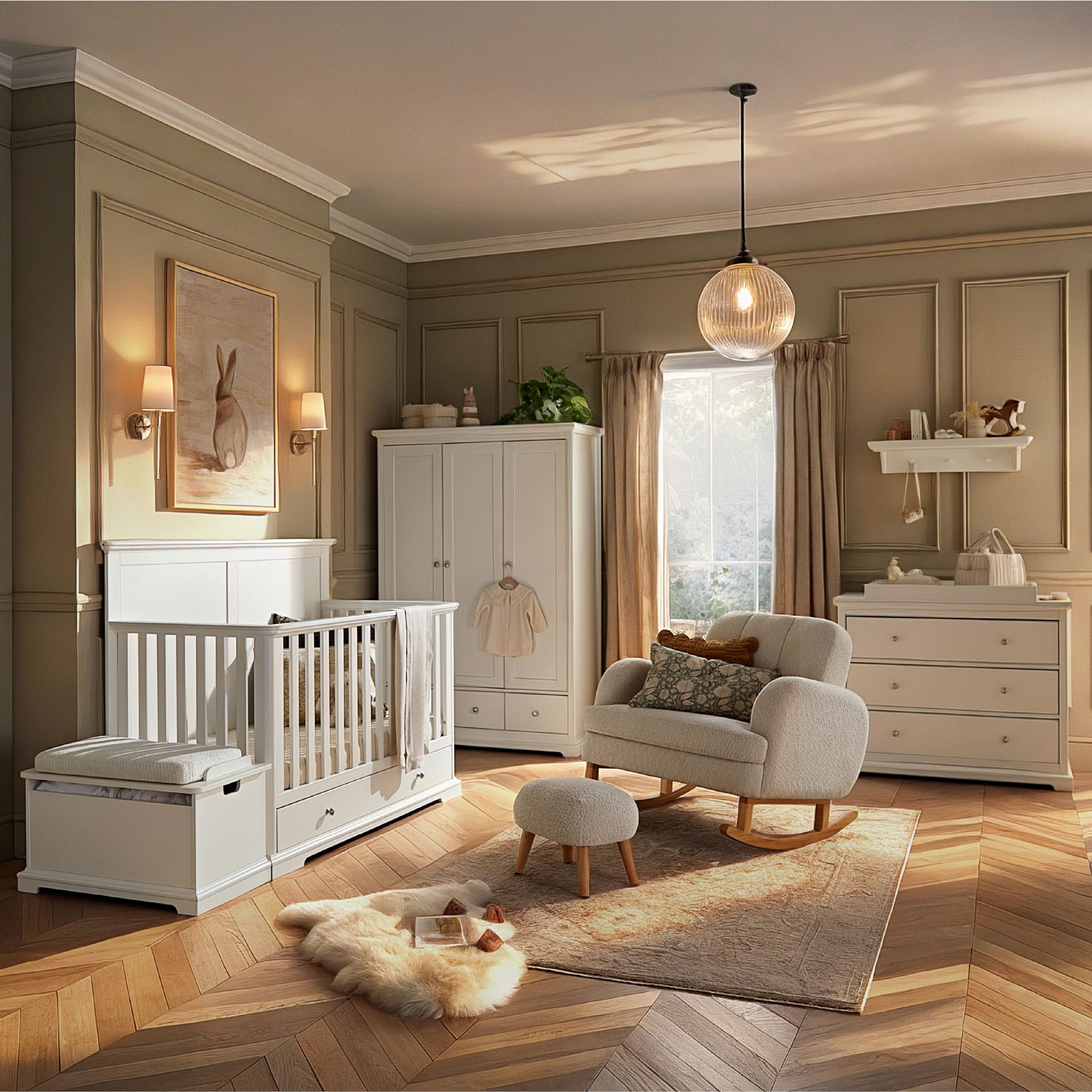 CuddleCo nursery room sets Cuddleco Beaumont 3 Piece Nursery Furniture Set with Grande Cotbed - White