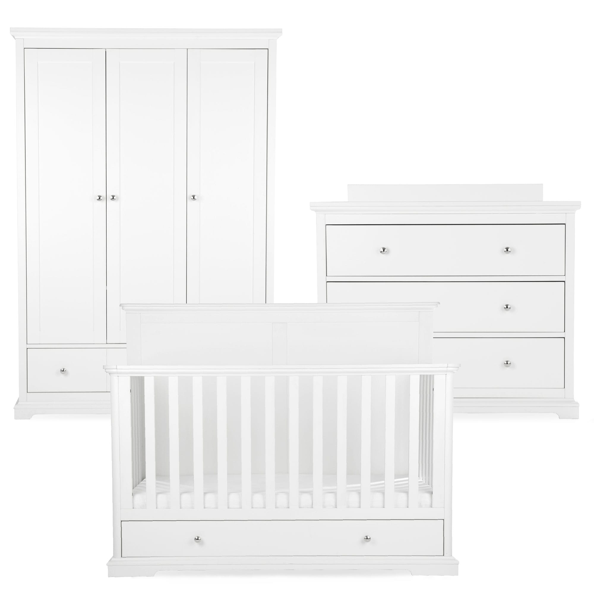CuddleCo nursery room sets Cuddleco Beaumont 3 Piece Nursery Furniture Set with Grande Cotbed - White FRN/CUD/155180