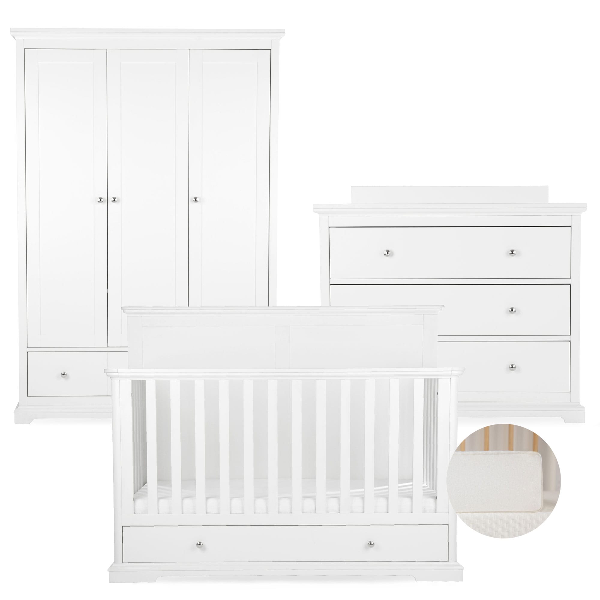 CuddleCo nursery room sets Cuddleco Beaumont 3 Piece Nursery Furniture Set with Grande Cotbed - White FRN/CUD/155180/FM