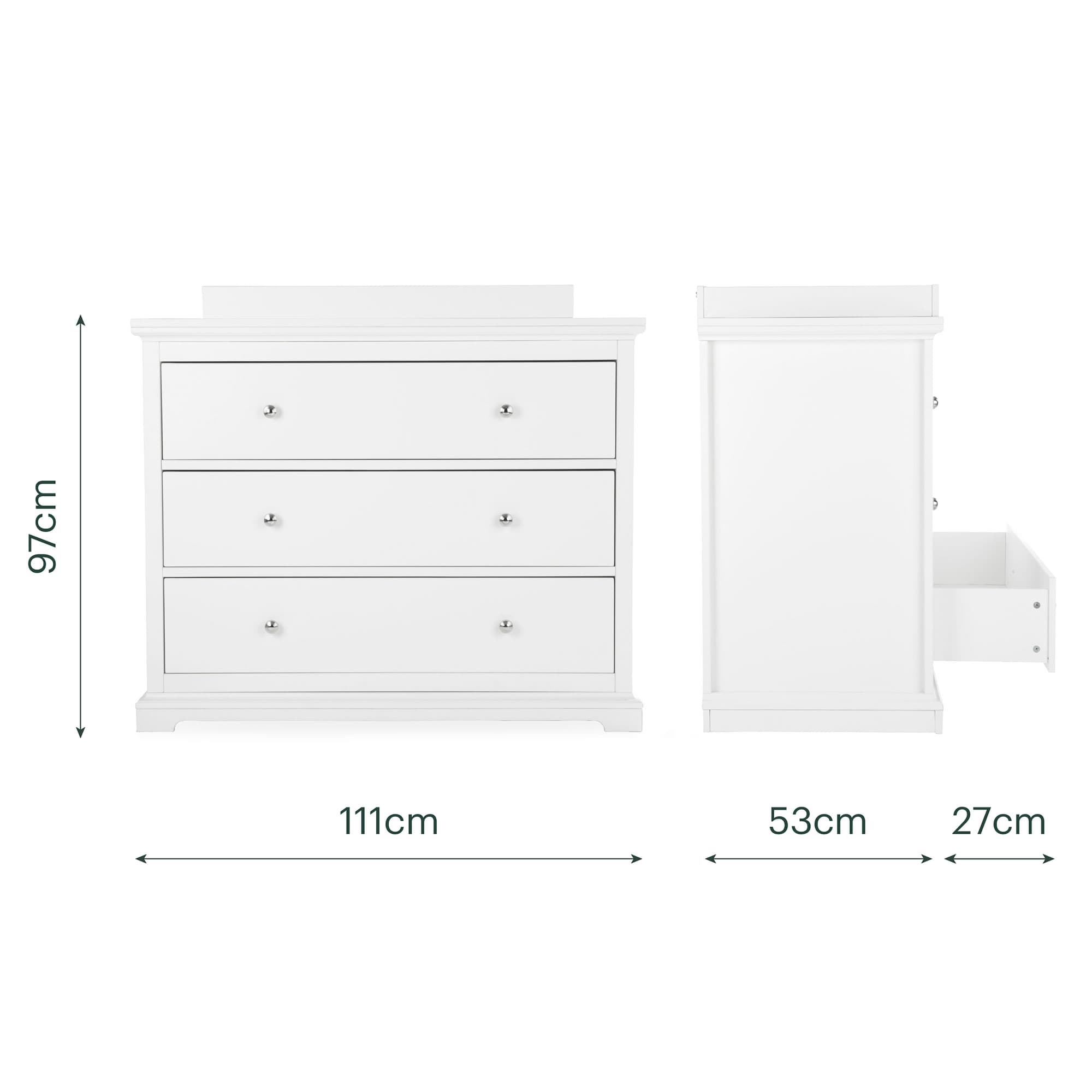 CuddleCo nursery room sets Cuddleco Beaumont 3 Piece Nursery Furniture Set with Low Cotbed - White