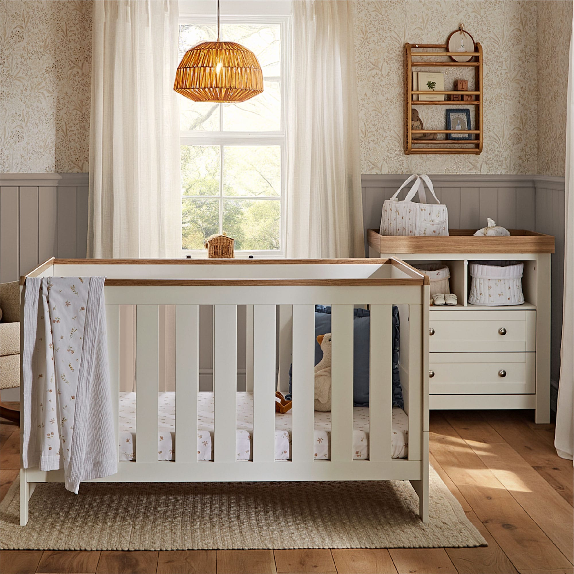 CuddleCo nursery room sets Cuddleco Burford 2 Piece Nursery Furniture Set - White/Oak
