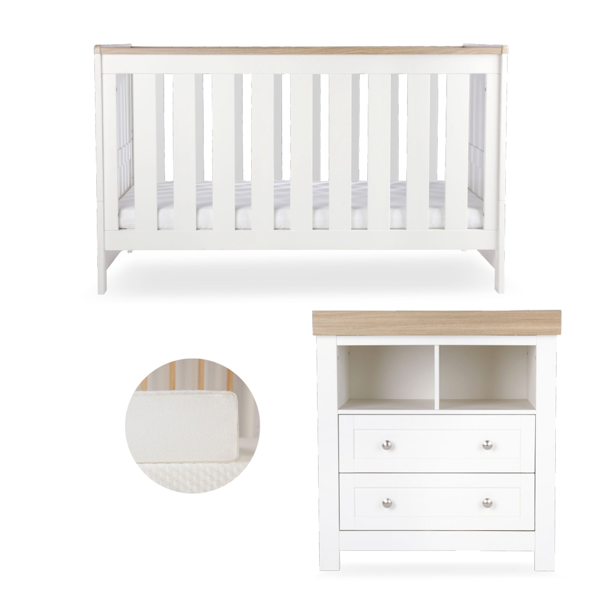 CuddleCo nursery room sets Cuddleco Burford 2 Piece Nursery Furniture Set - White/Oak FRN/CUD/155593/FM