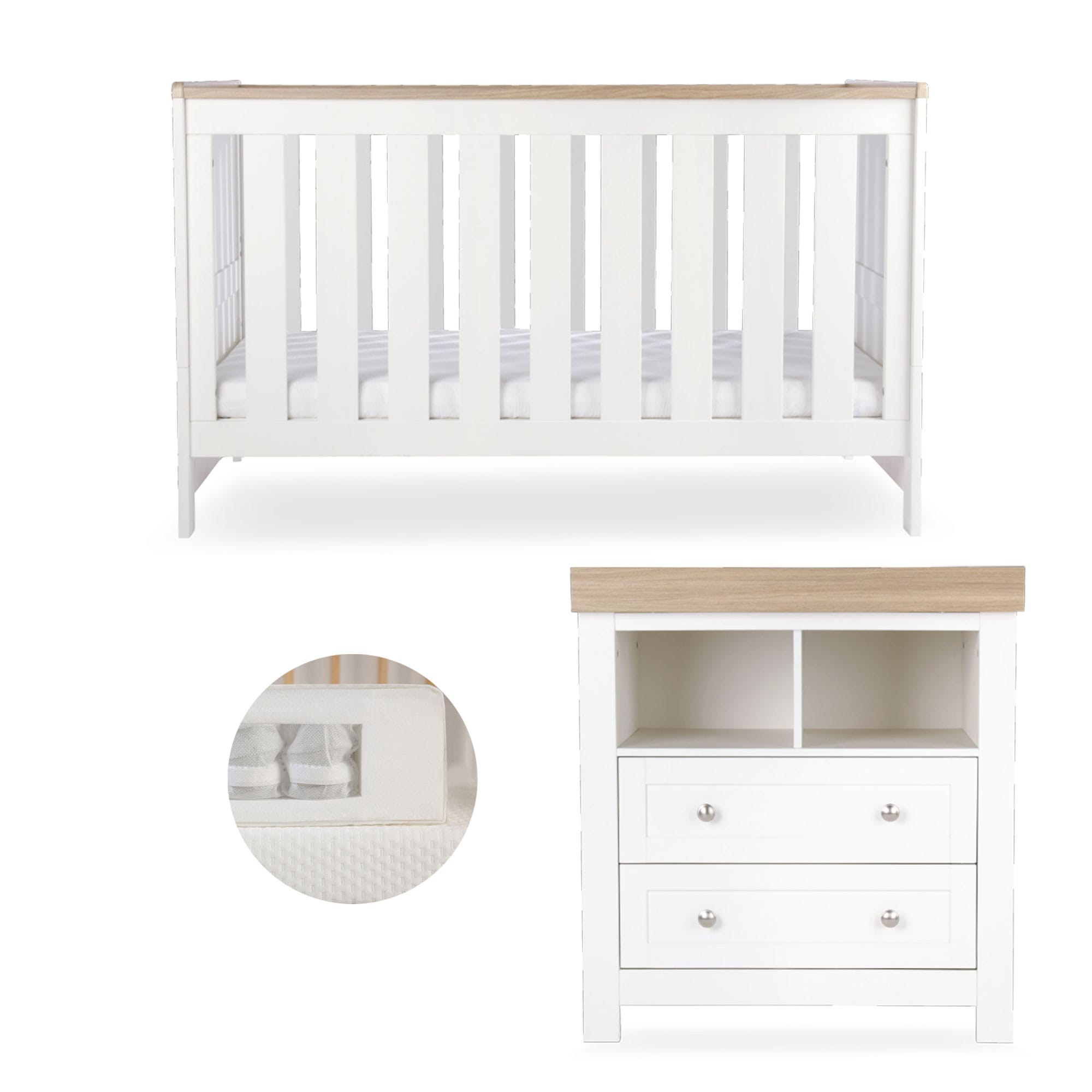 CuddleCo nursery room sets Cuddleco Burford 2 Piece Nursery Furniture Set - White/Oak FRN/CUD/155593/PS