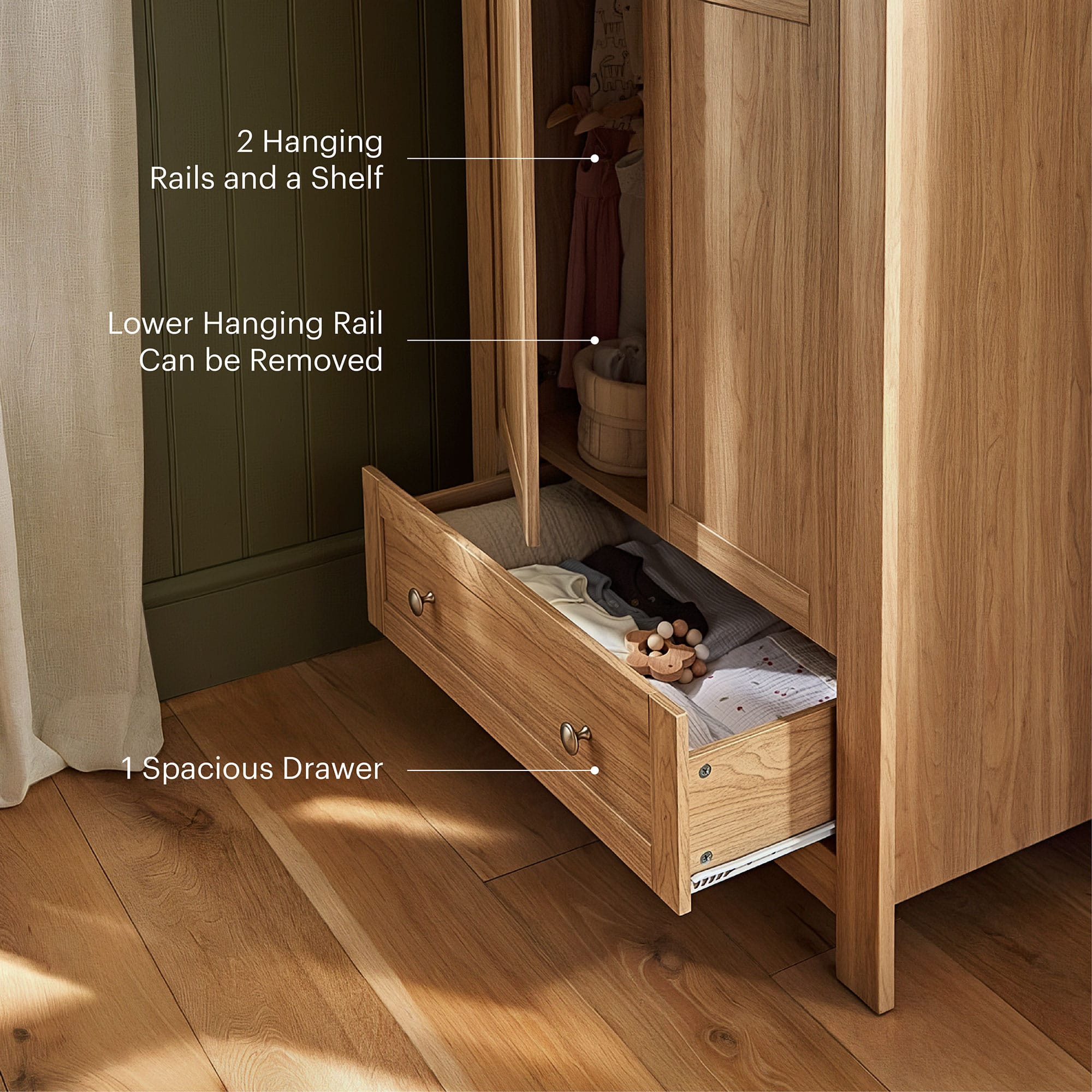 CuddleCo nursery room sets Cuddleco Burford 3 Piece Nursery Furniture Set - Oak