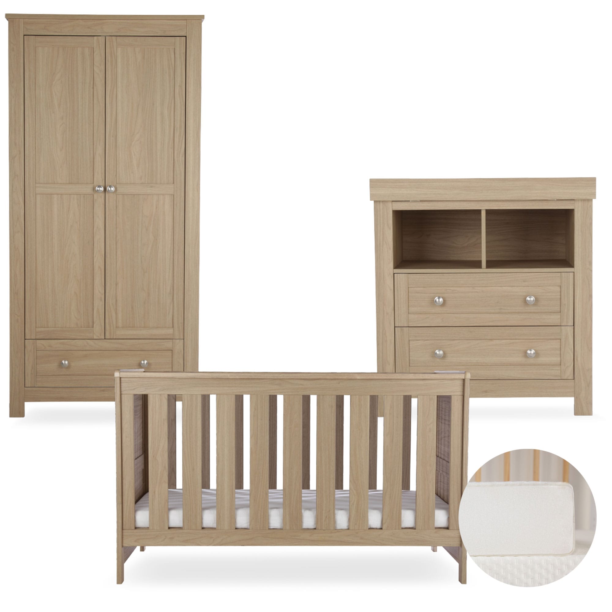 CuddleCo nursery room sets Cuddleco Burford 3 Piece Nursery Furniture Set - Oak FRN/CUD/155692/FM
