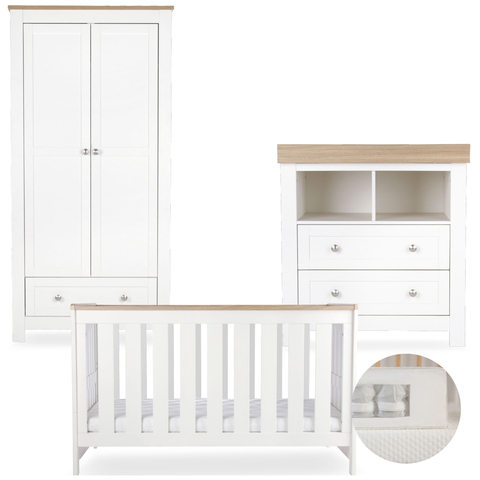 CuddleCo nursery room sets Cuddleco Burford 3 Piece Nursery Furniture Set - White/Oak