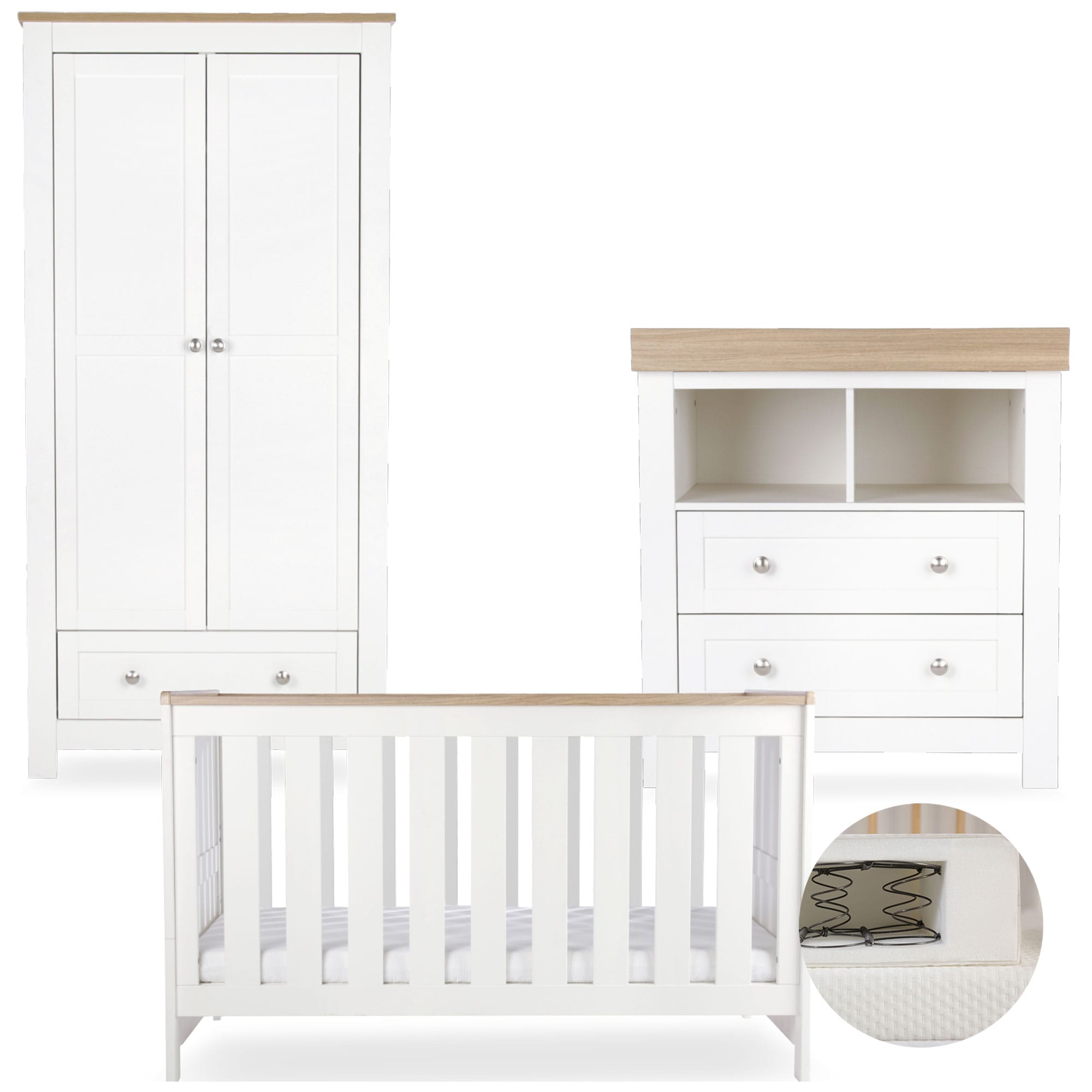 CuddleCo nursery room sets Cuddleco Burford 3 Piece Nursery Furniture Set - White/Oak