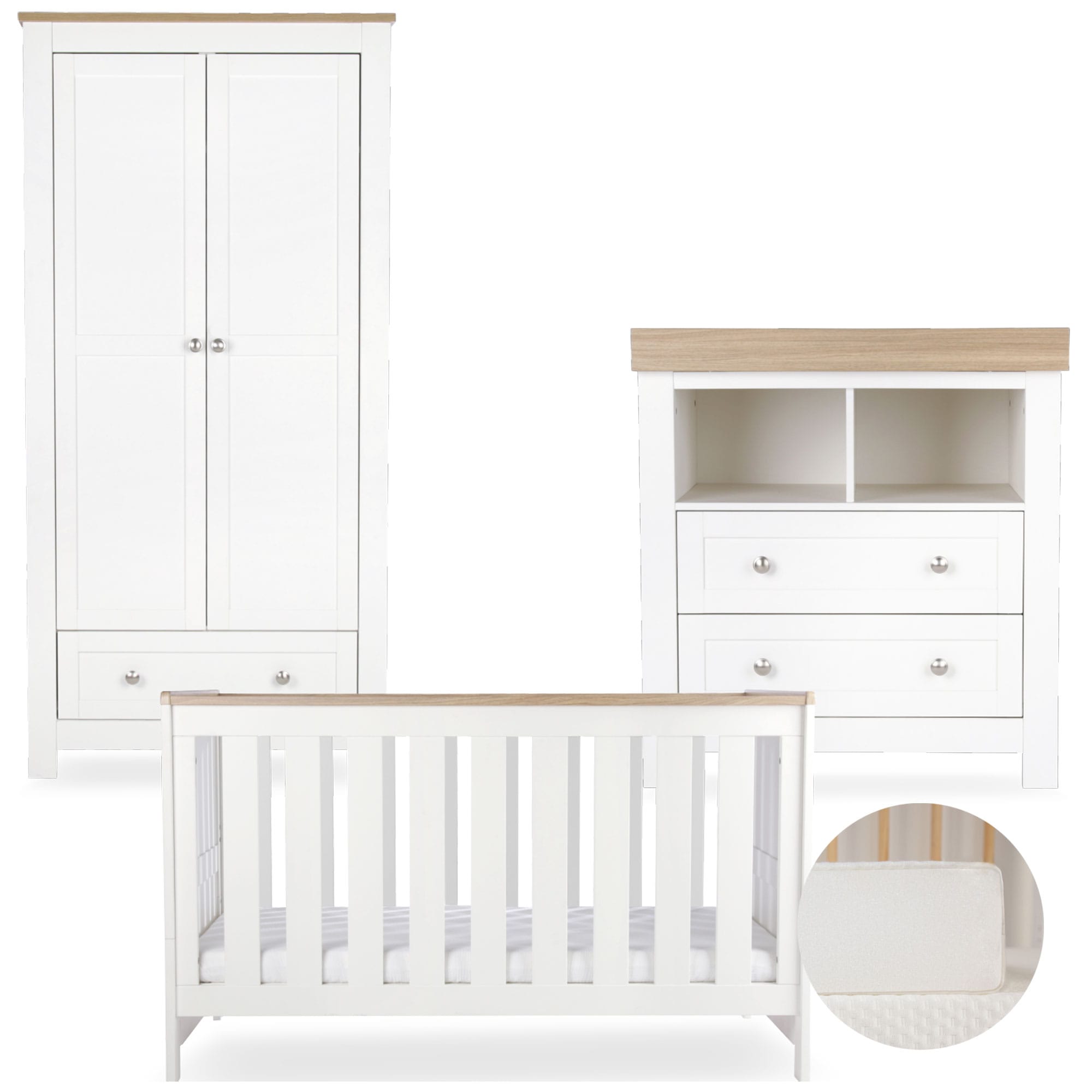 CuddleCo nursery room sets Cuddleco Burford 3 Piece Nursery Furniture Set - White/Oak