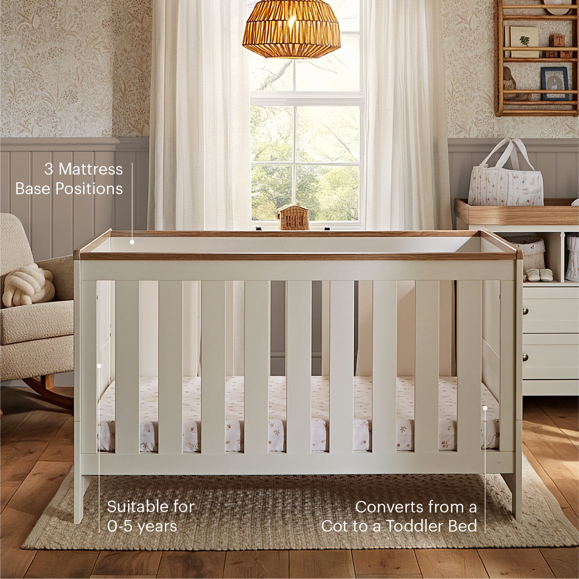 CuddleCo nursery room sets Cuddleco Burford 3 Piece Nursery Furniture Set - White/Oak