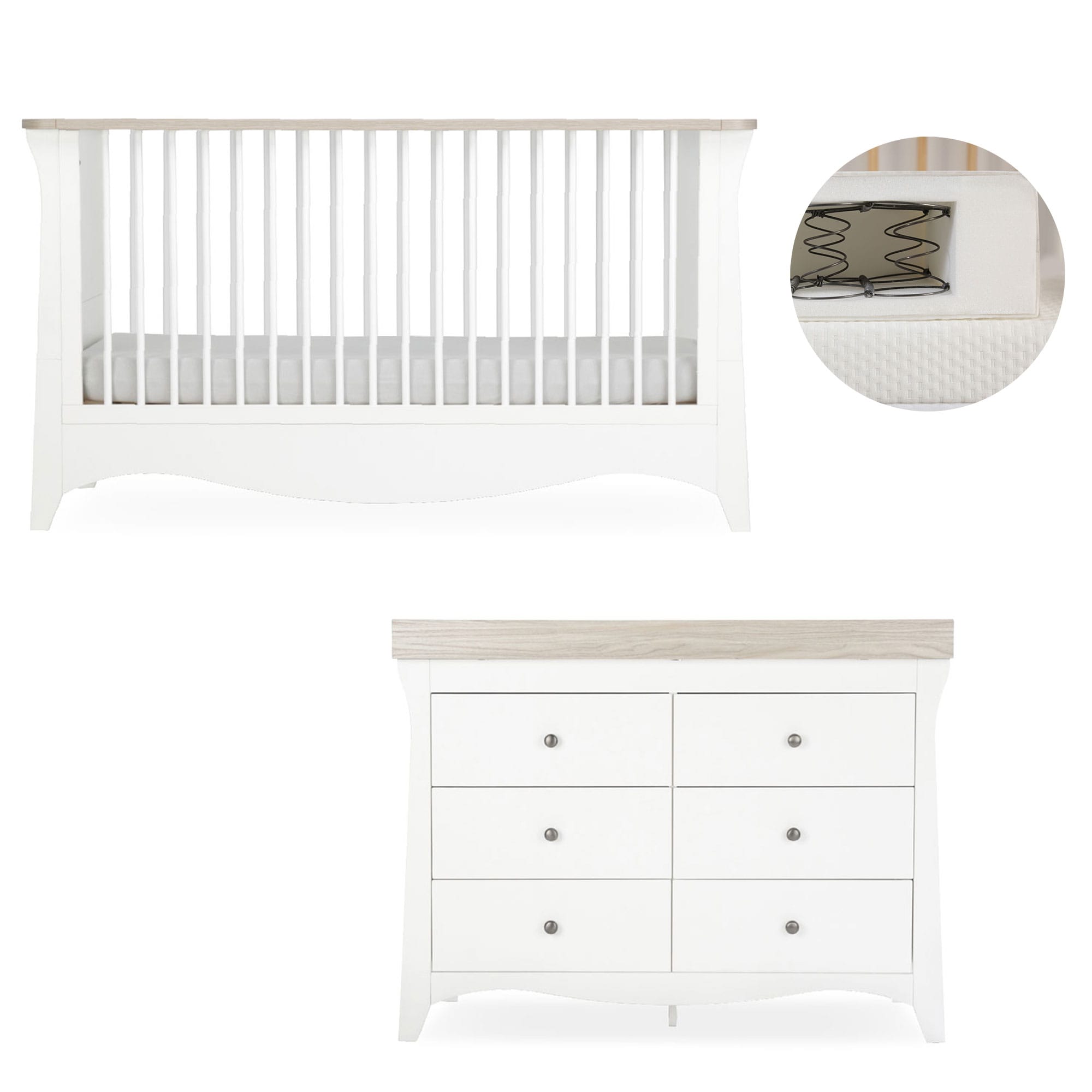 CuddleCo nursery room sets Cuddleco Clara 2 Piece Luxe Nursery Furniture Set - White/Ash