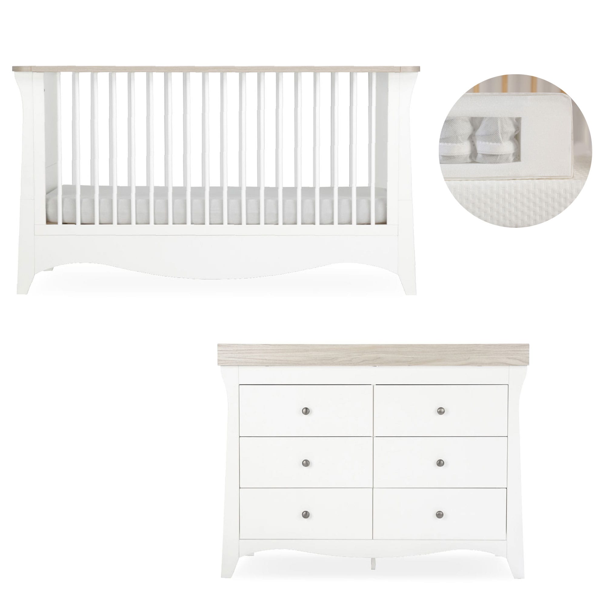 CuddleCo nursery room sets Cuddleco Clara 2 Piece Luxe Nursery Furniture Set - White/Ash