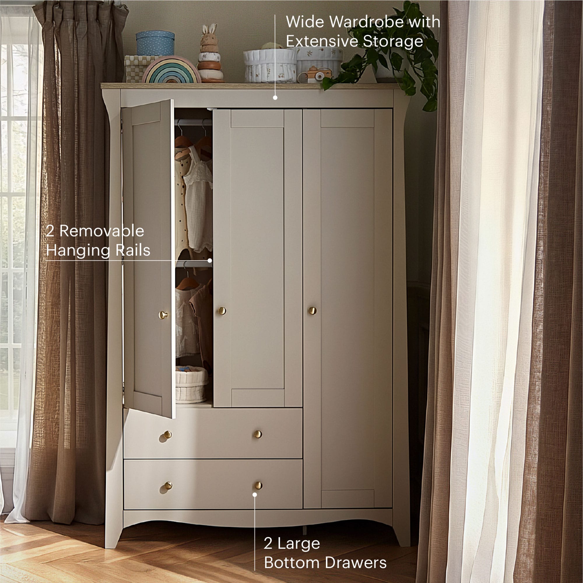 CuddleCo nursery room sets Cuddleco Clara 3 Piece Luxe Nursery Furniture Set - Cashmere/Ash