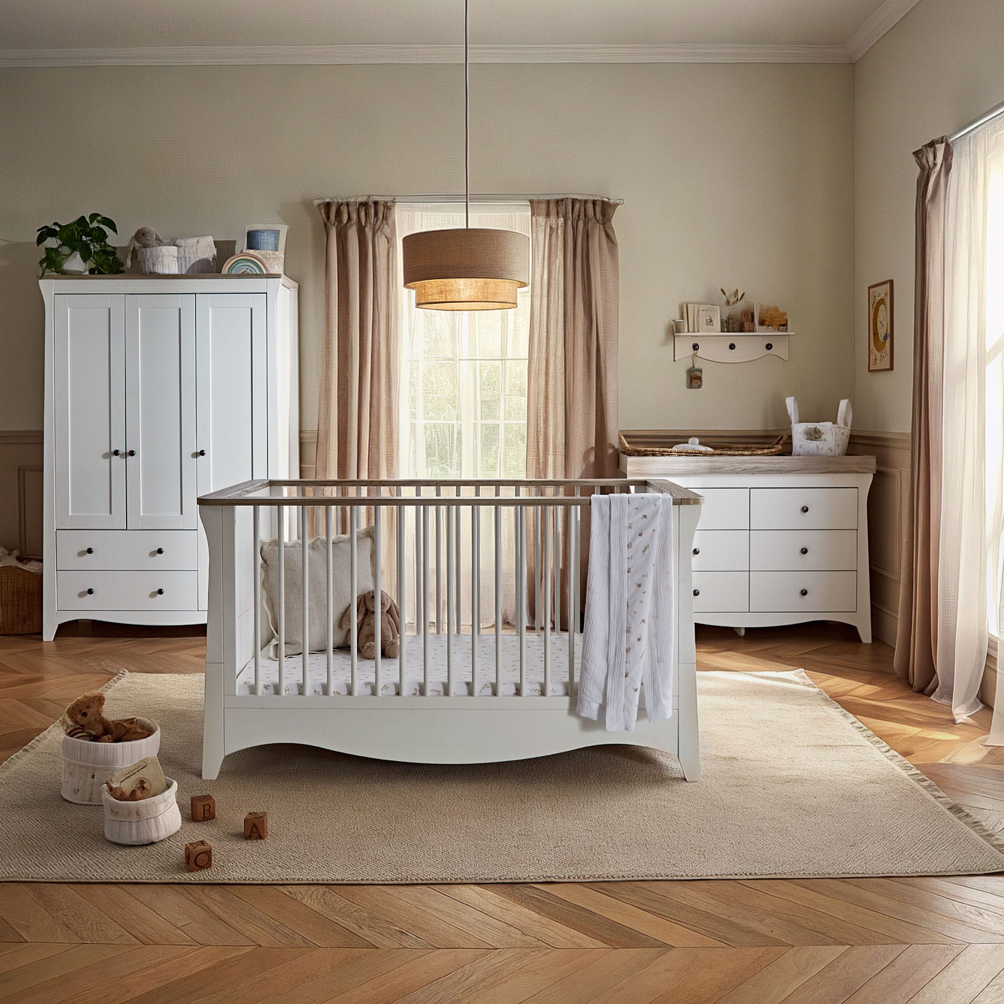CuddleCo nursery room sets Cuddleco Clara 3 Piece Luxe Nursery Furniture Set - White/Ash