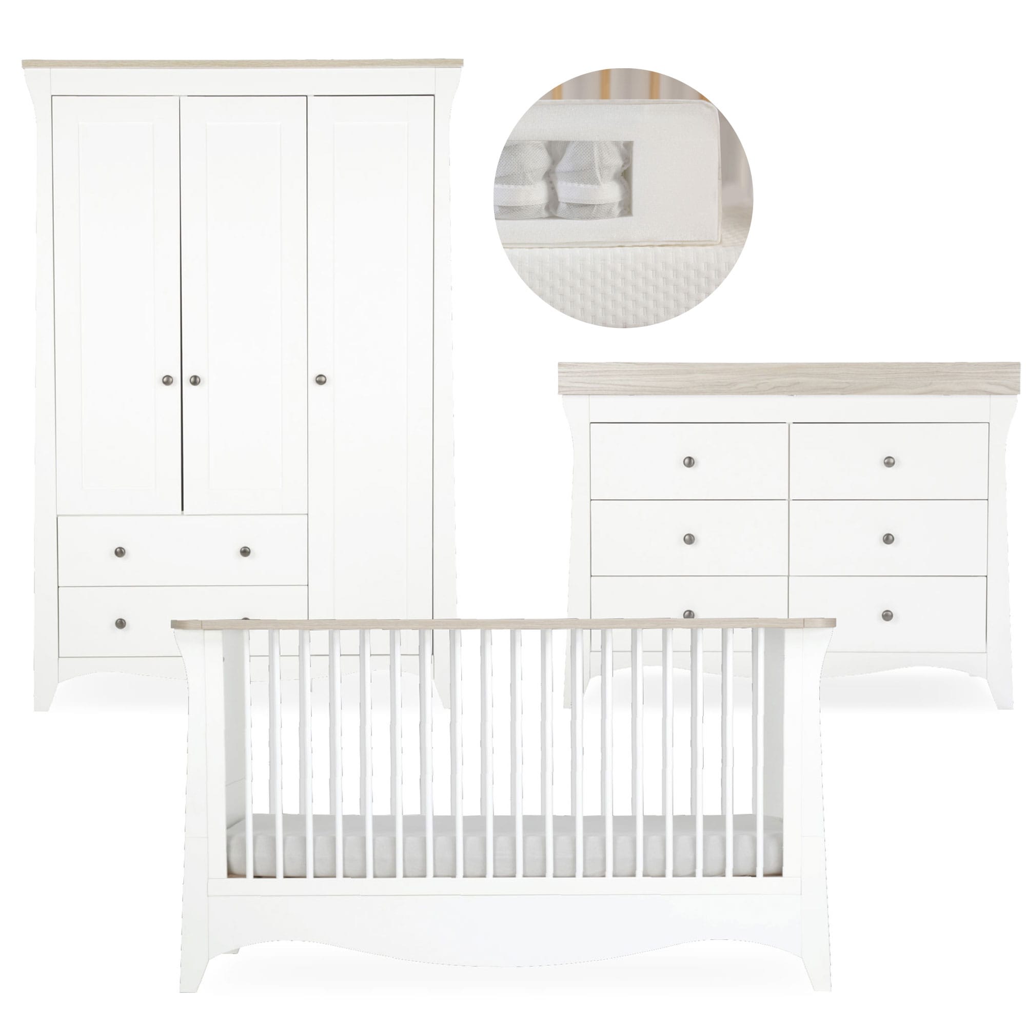 CuddleCo nursery room sets Cuddleco Clara 3 Piece Luxe Nursery Furniture Set - White/Ash