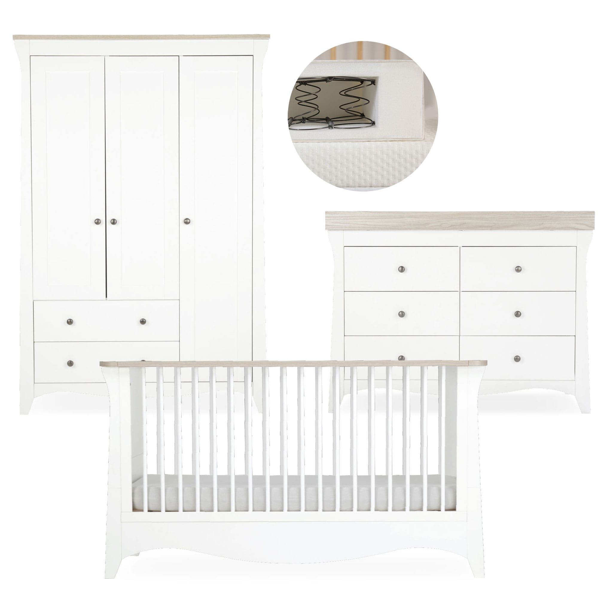 CuddleCo nursery room sets Cuddleco Clara 3 Piece Luxe Nursery Furniture Set - White/Ash