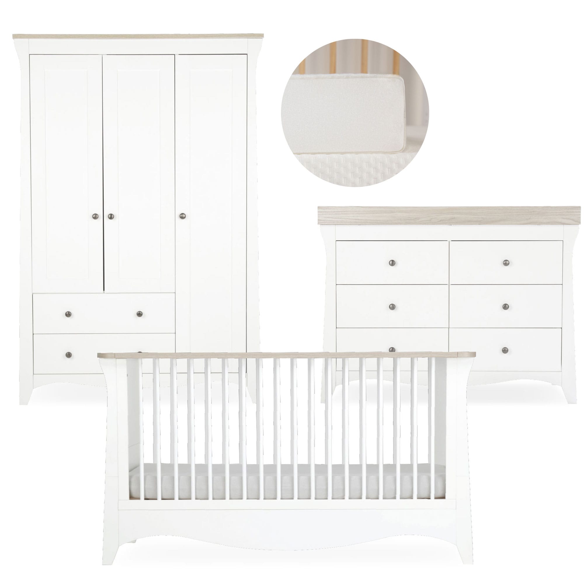 CuddleCo nursery room sets Cuddleco Clara 3 Piece Luxe Nursery Furniture Set - White/Ash