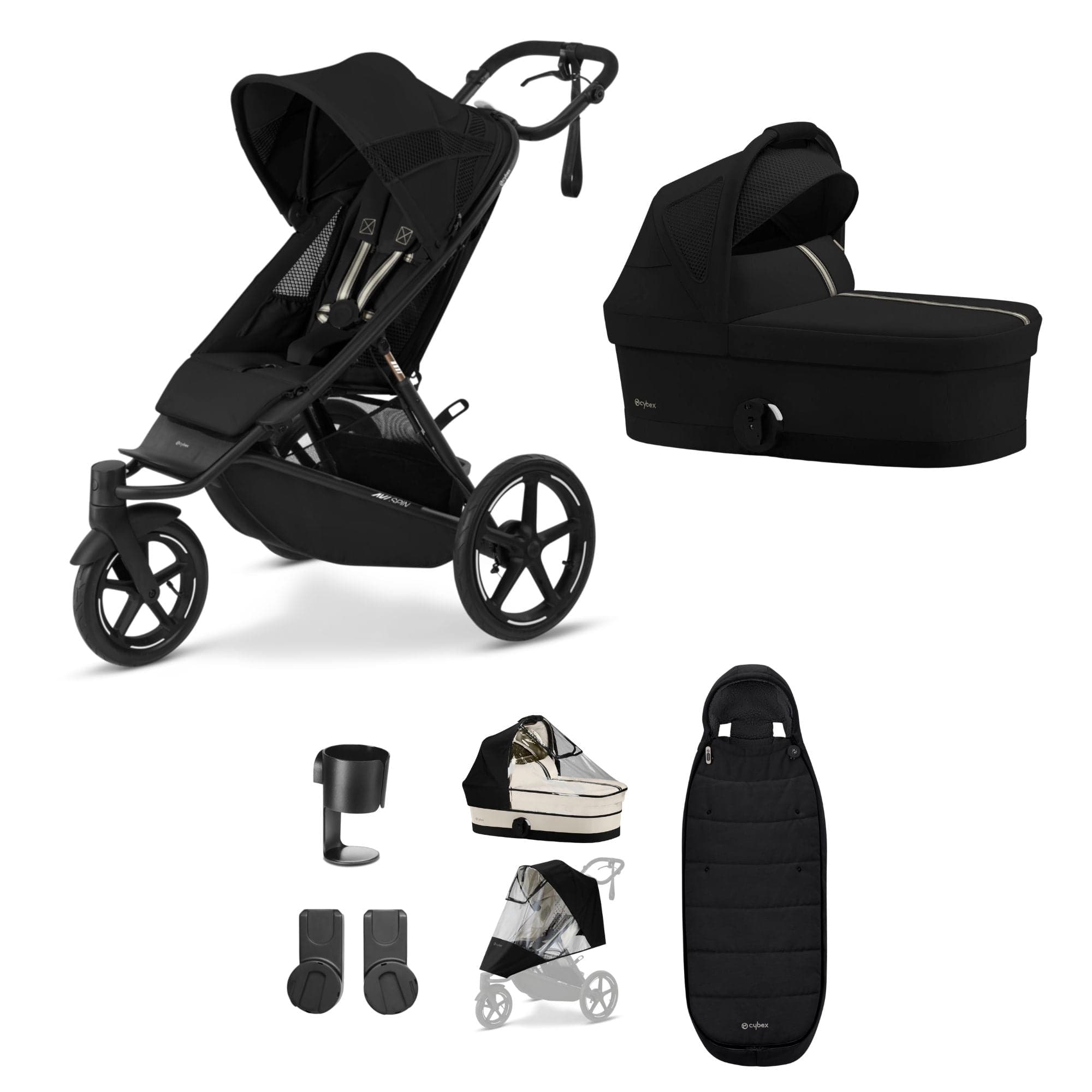 Cybex 3 Wheeler Pushchair Bundles Cybex Avi Spin Essential Kit - Moon Black 16224-MOO-BLK