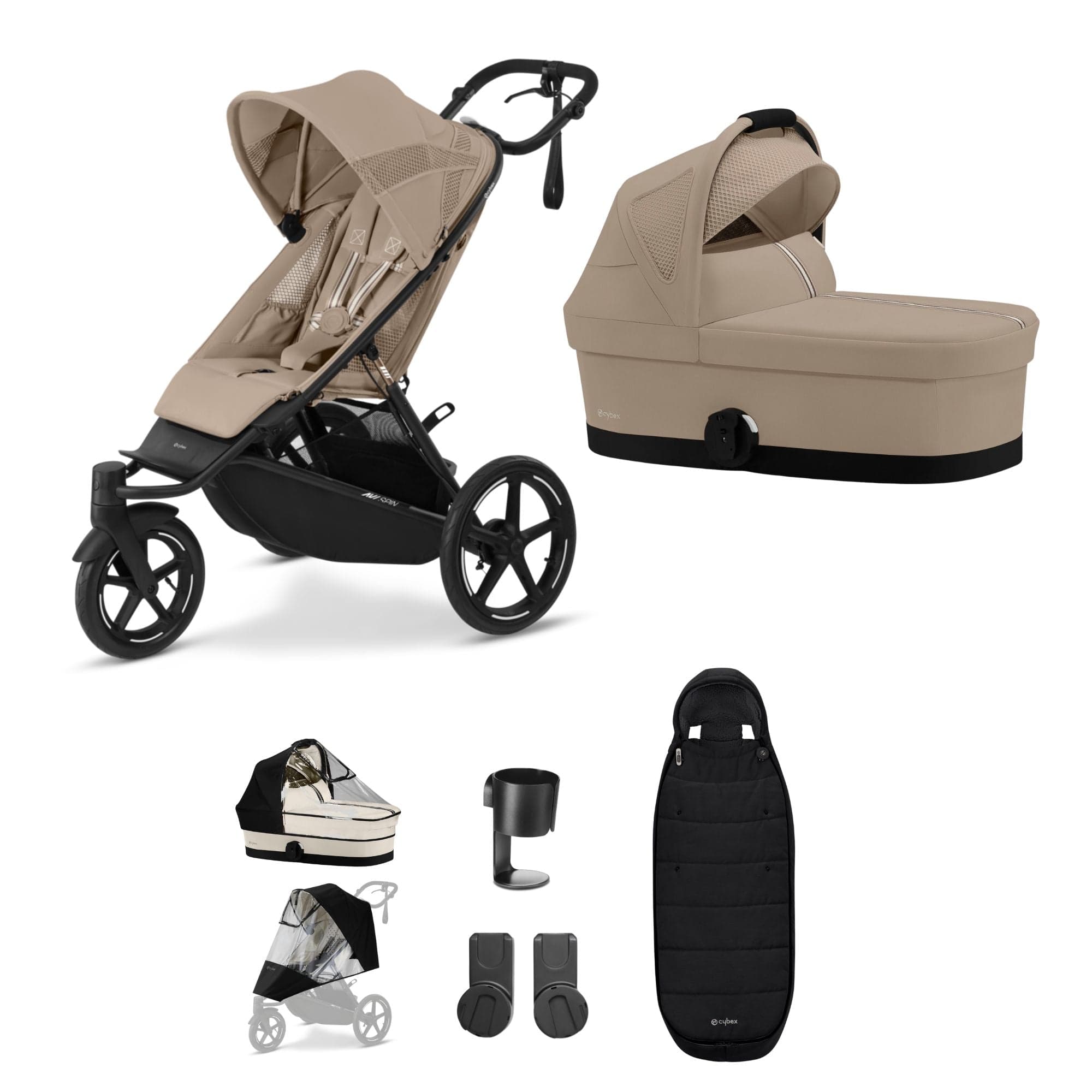Cybex 3 Wheeler Pushchair Bundles Cybex Avi Spin Essential Kit - Almond Beige 16231-ALM-BEI