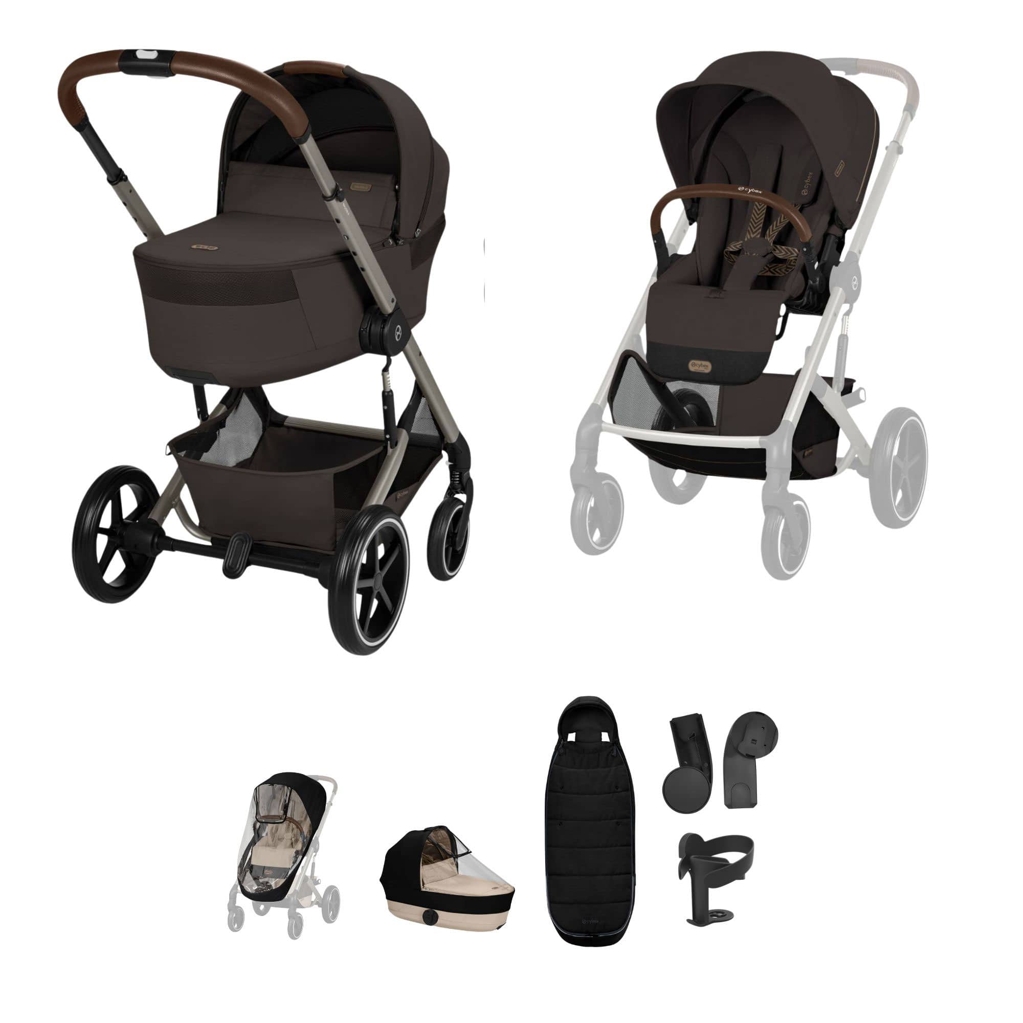 Cybex baby prams Cybex Balios S Lux Foldable Carrycot Accessory Bundle - Chocolate Brown 23032-BAL-ACC-CHO-1