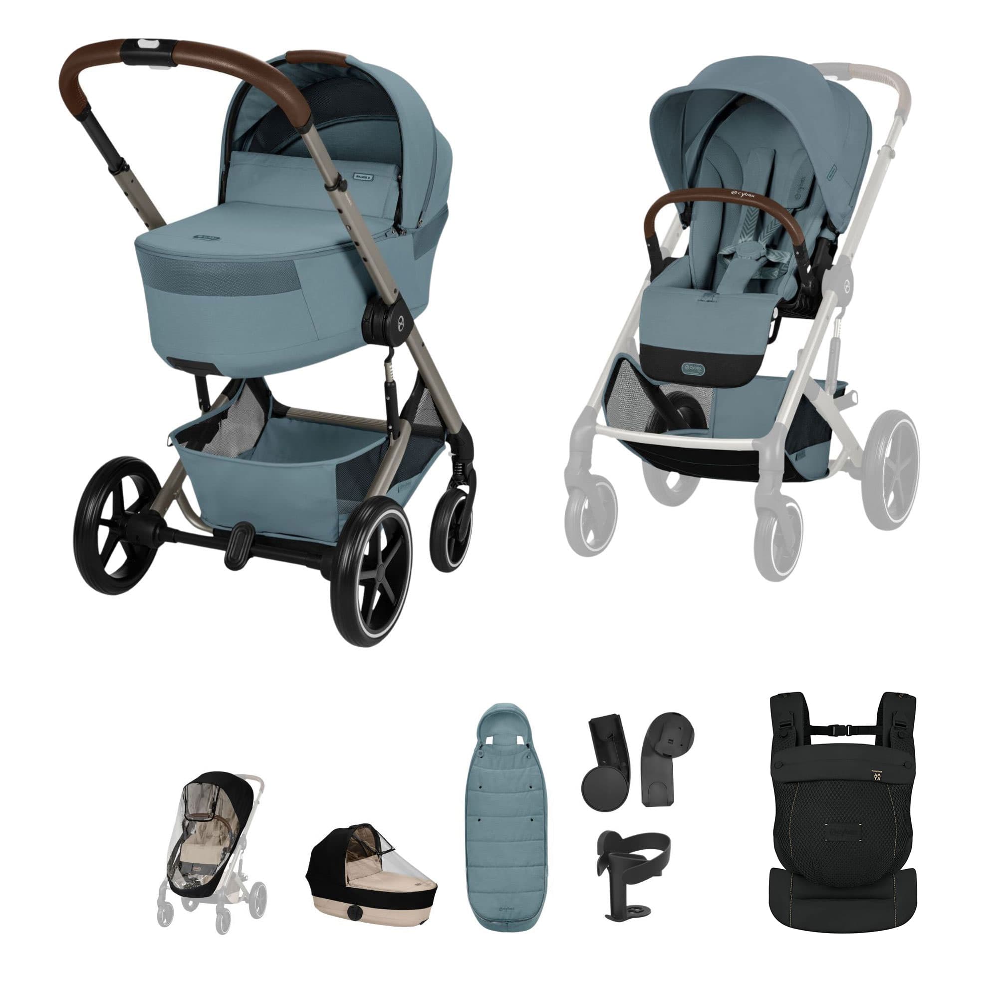 Cybex baby prams Cybex Balios S Lux Foldable Carrycot Accessory Bundle - Stormy Blue 23026-BAL-ACC-STO-2