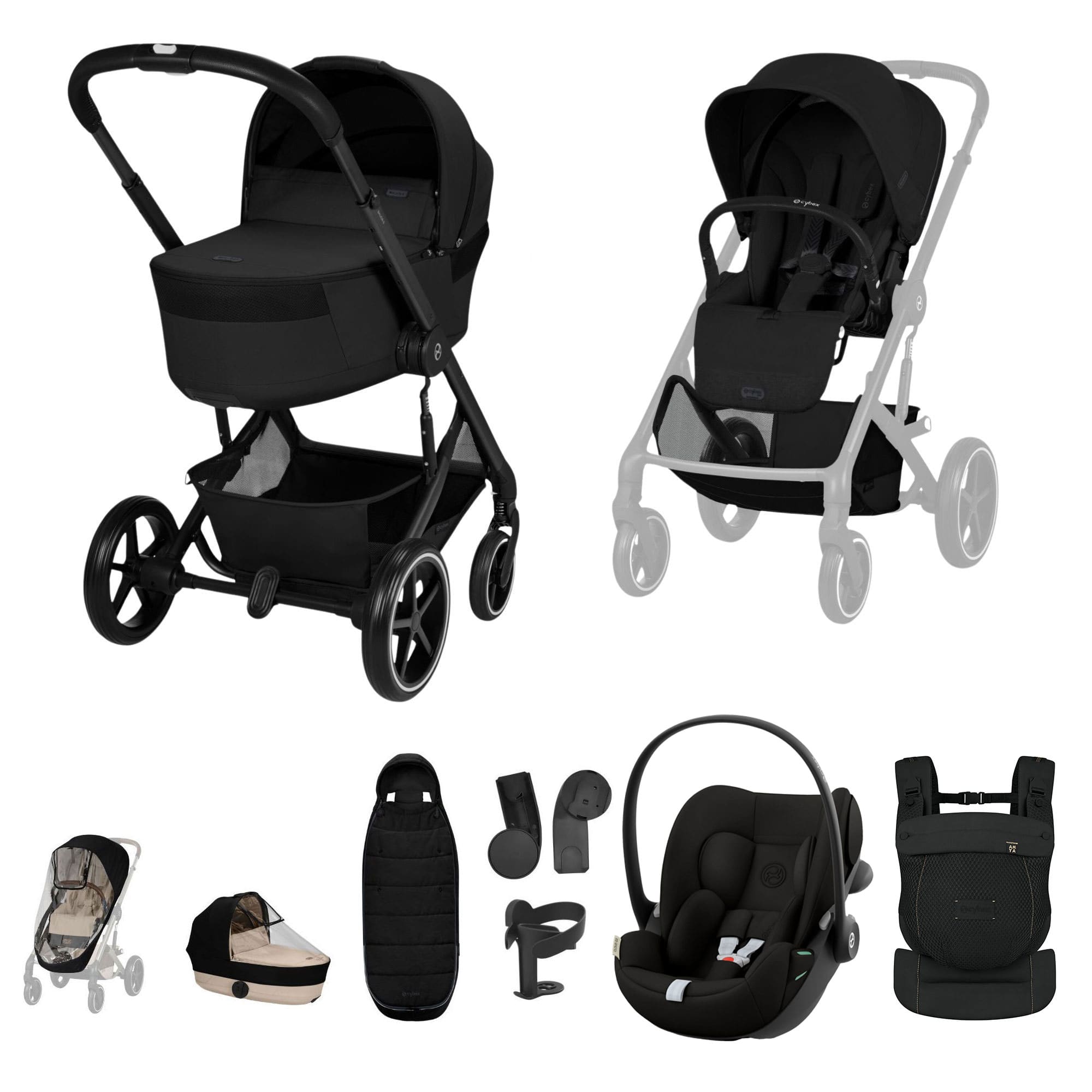 Cybex baby prams Cybex Balios S Lux Foldable Carrycot Travel System - Moon Black