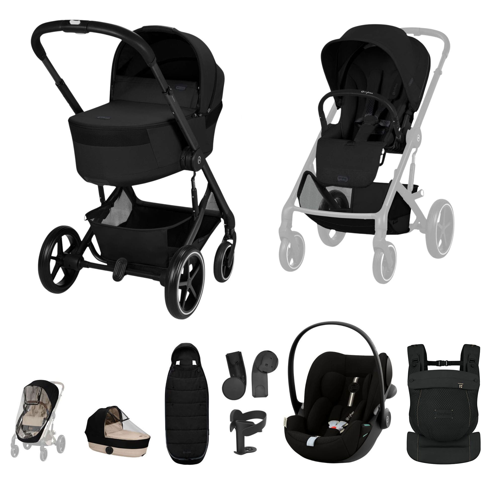 Cybex baby prams Cybex Balios S Lux Foldable Carrycot Travel System - Moon Black