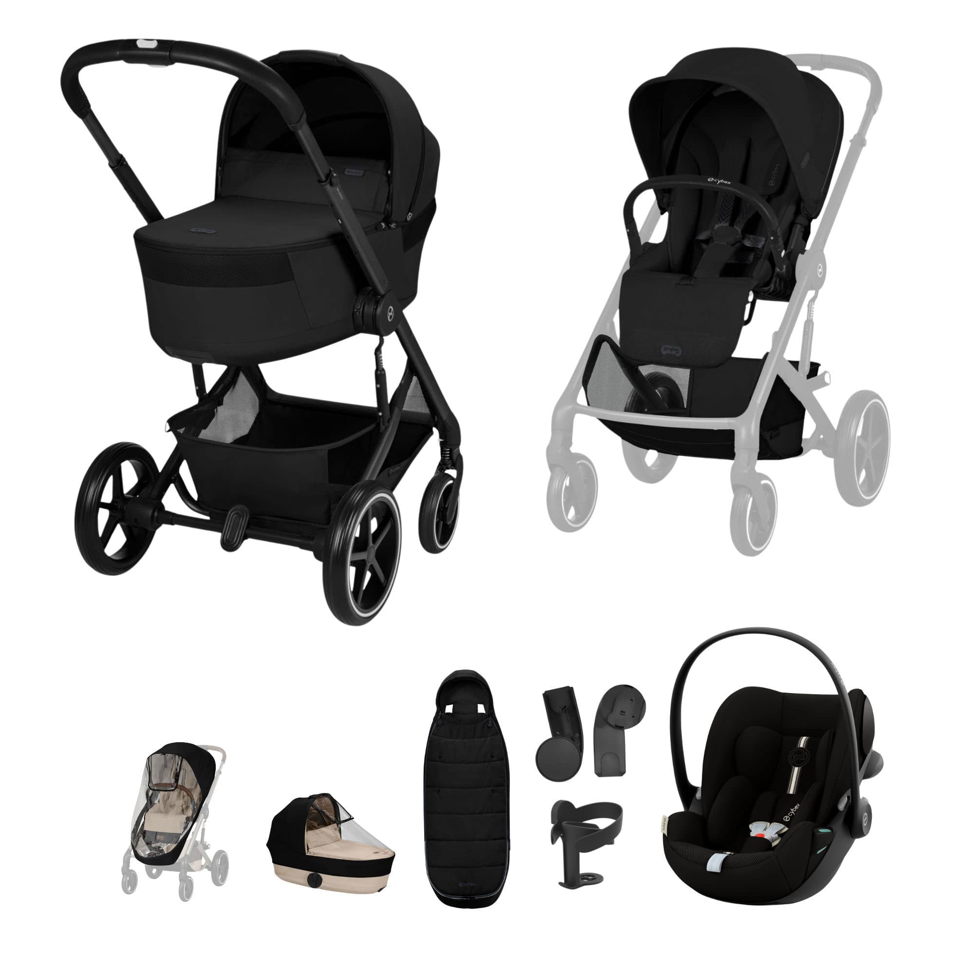 Cybex baby prams Cybex Balios S Lux Foldable Carrycot Travel System - Moon Black